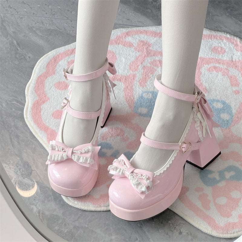 Cookie Sauce Lolita Lace Heart Knot Height Heels Mary Jane Shoes - Image 3