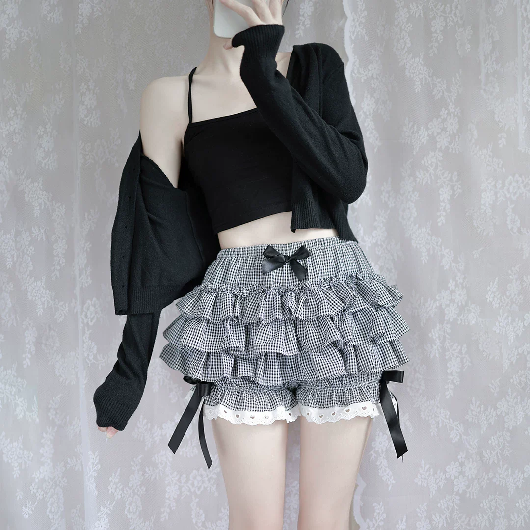 Lolita Lace Ruffled Black White Bloomers Shorts - Image 3