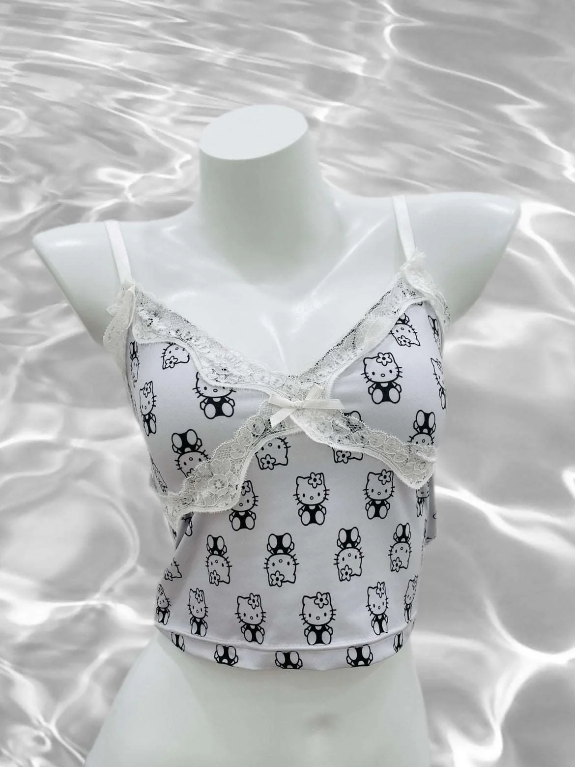 Coquette Angel Cute Kitty Cat Lace Pink Blue White Camisole Tank Top - Image 3