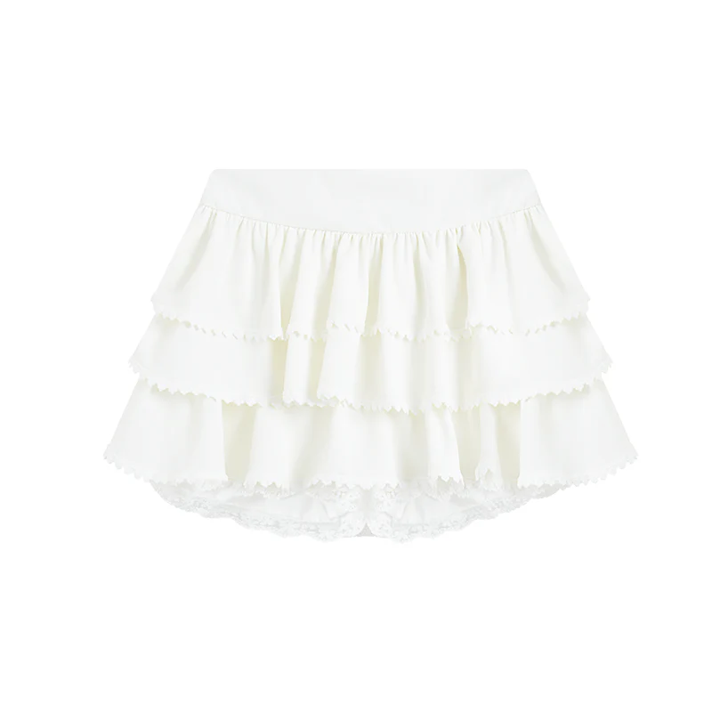 Lazy Girl Coquette Blue Puff Sleeve Shirt Blouse & Ruffled White Mini Skirt Two Piece Set - Image 3