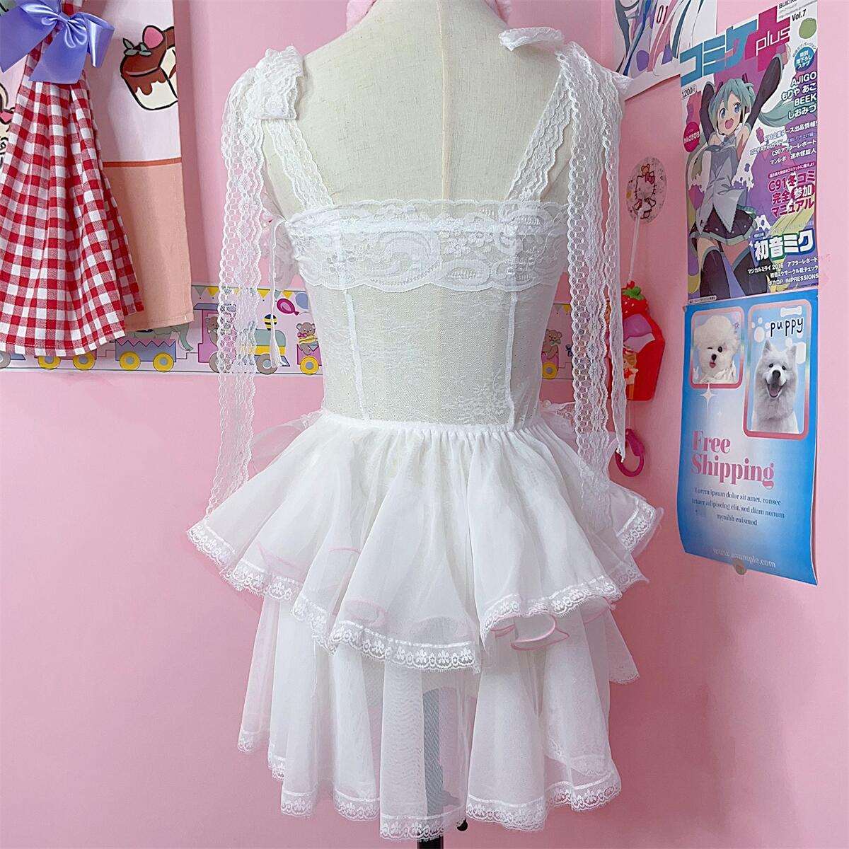 Coquette Sexy Kitty Lace White Pink Cake Dress Lingerie - Image 2