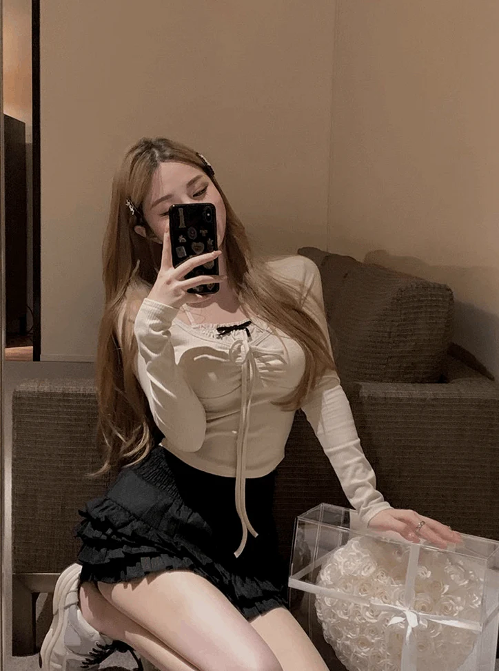 Lazy Girl Coquette Sweet Girl Vintage Pink Top White Skirt & White Top Black Skirt Two Piece Set - Image 8