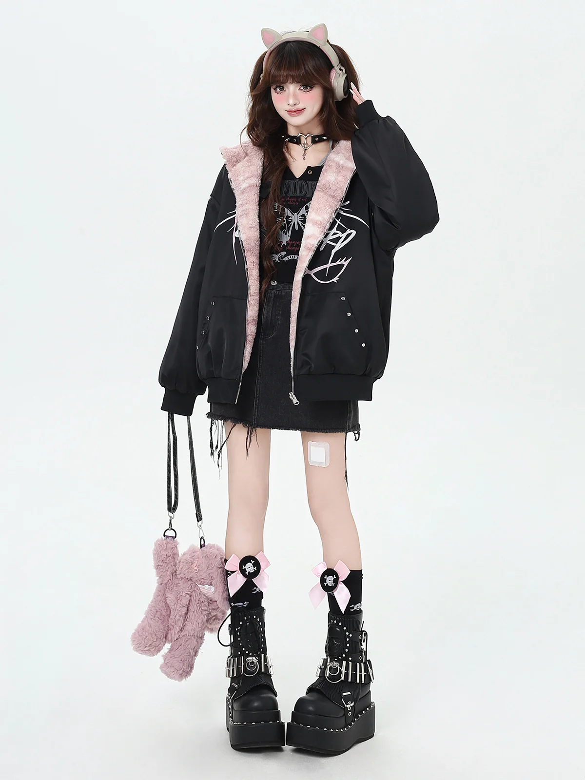 Crazy Girl Black Pink Leopard Reversible Jacket Hoodie - Image 6