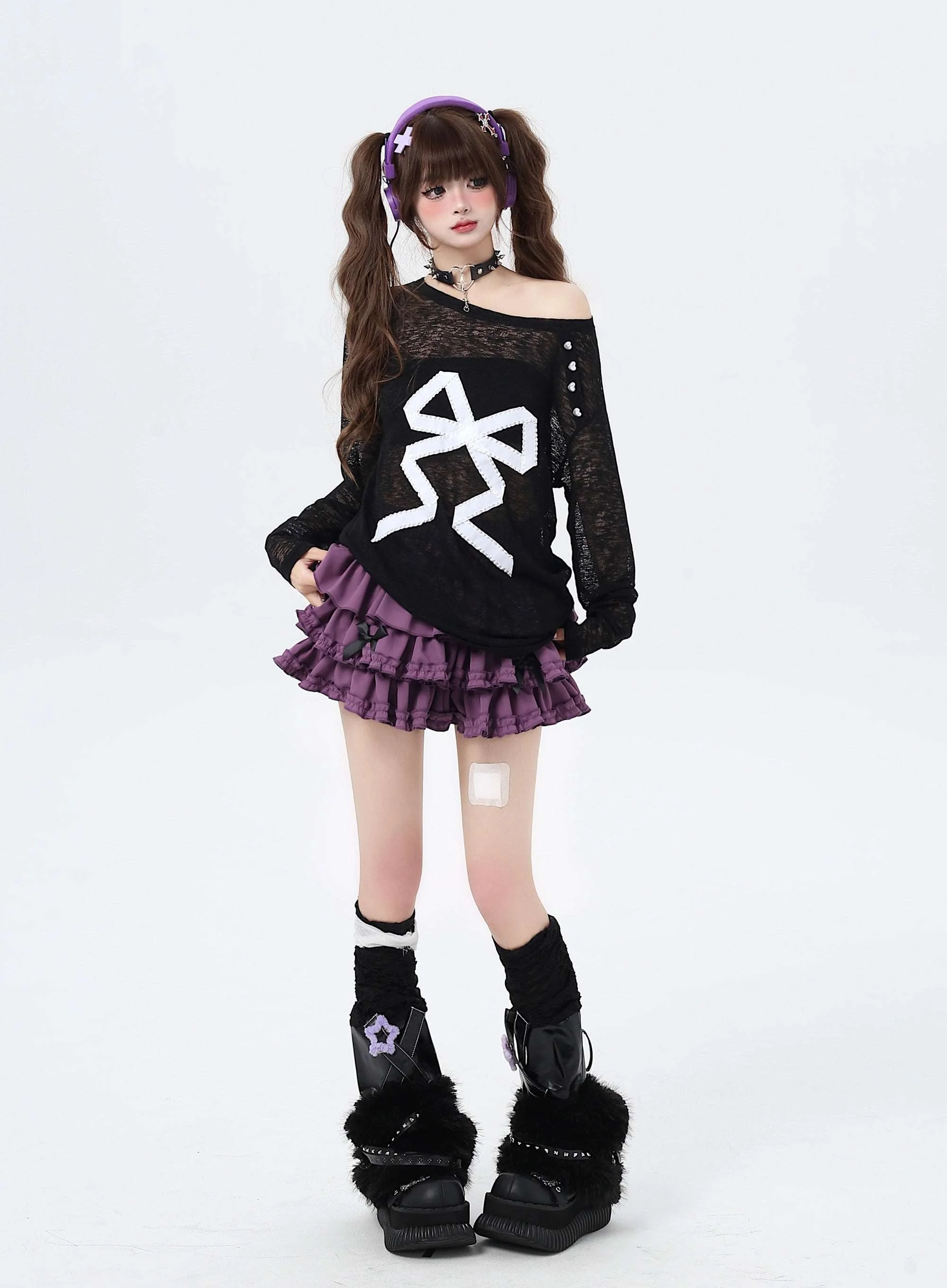 Crazy Girl Bow Black Pink Sheer Sweater - Image 3
