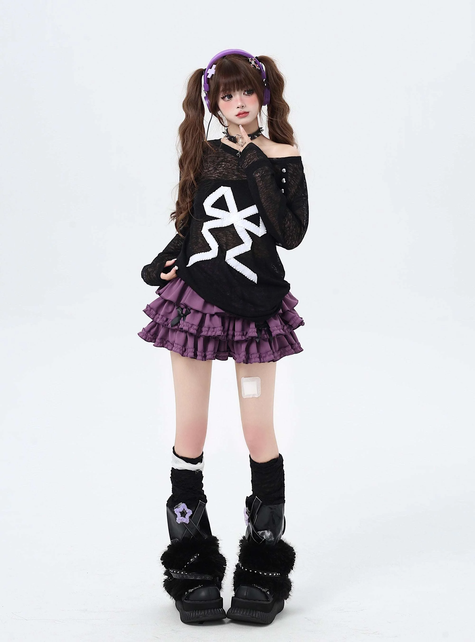 Crazy Girl Bow Black Pink Sheer Sweater - Image 5