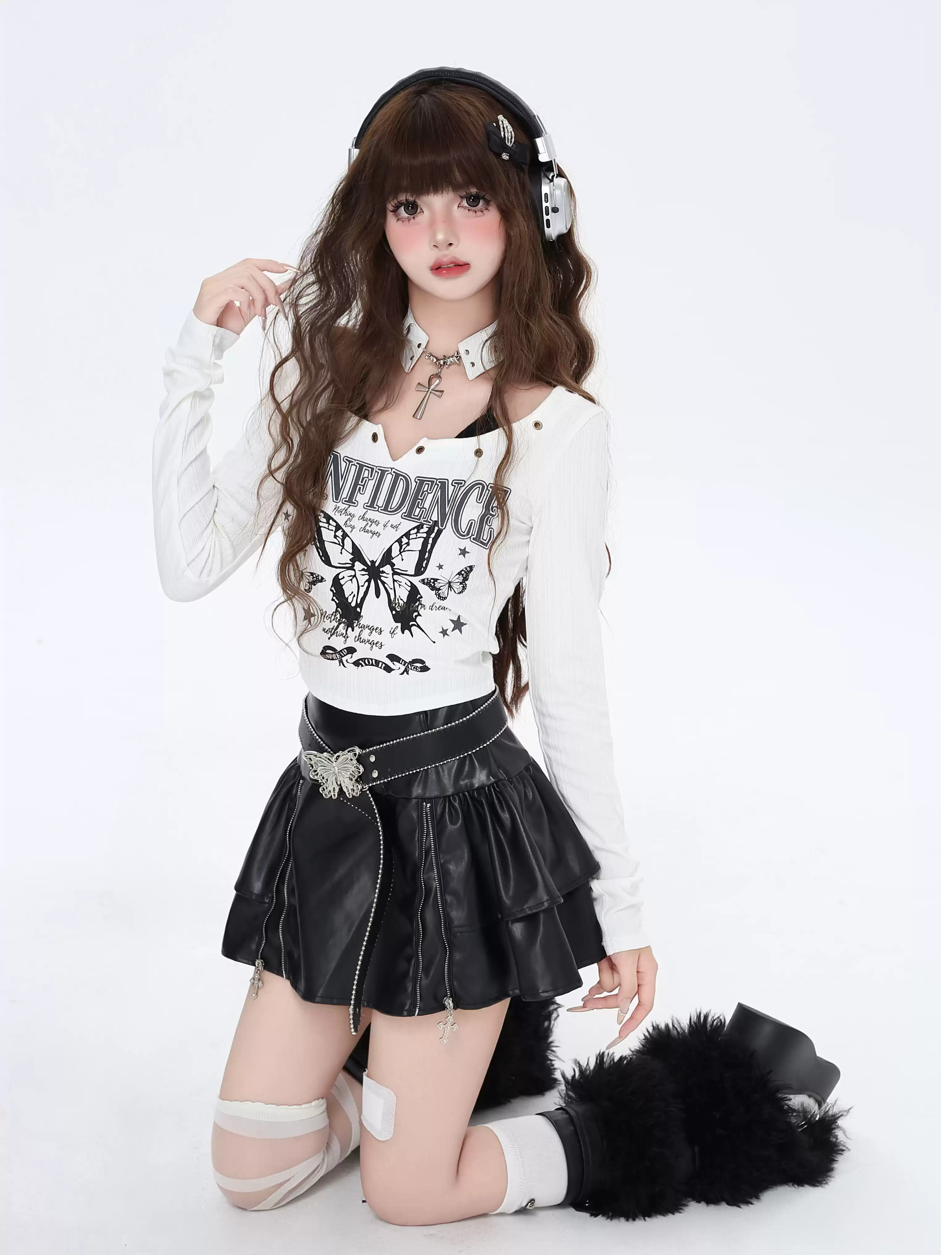 Crazy Girl Butterfly Confidence Graffiti Black White Shirt Top - Image 4