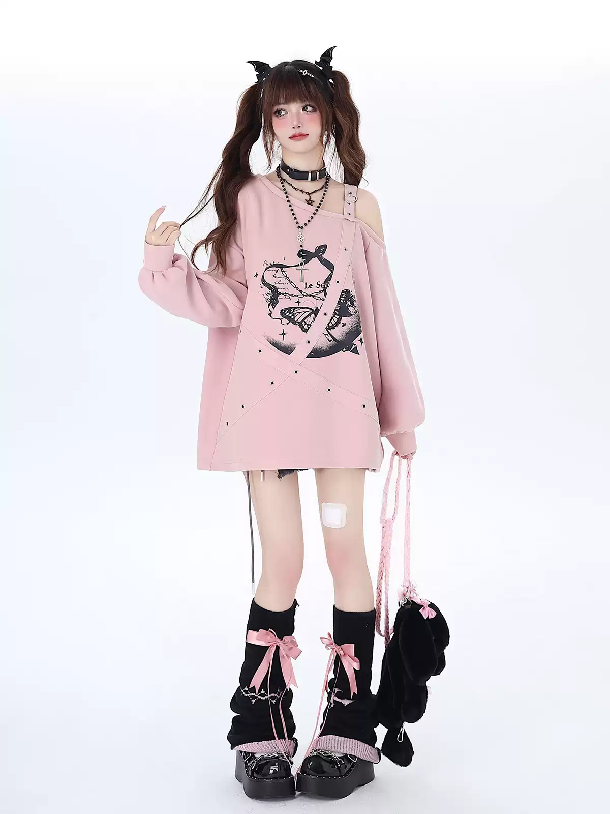 Crazy Girl Butterfly Effect Strap Pink Black Sweatshirt - Image 5