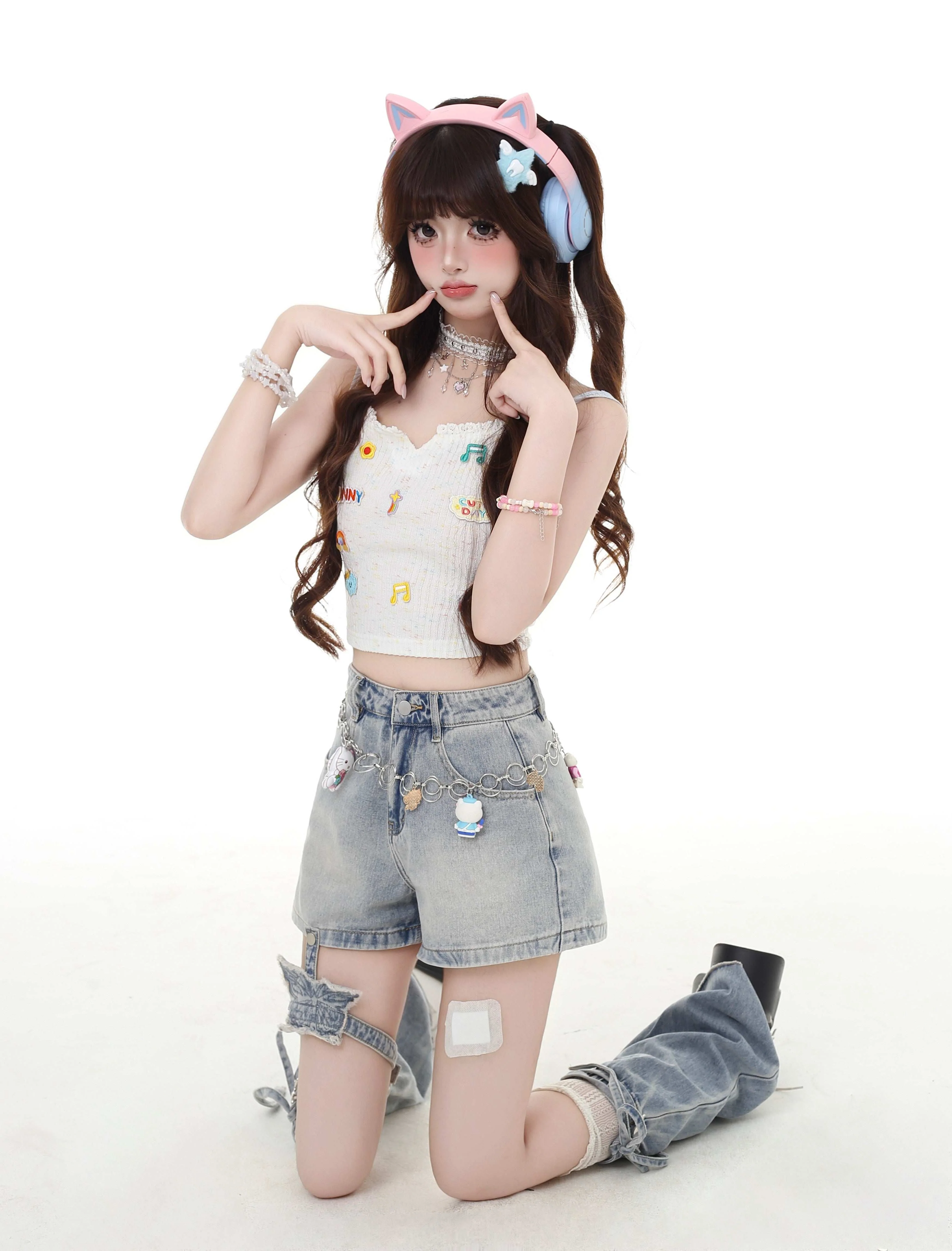 Crazy Girl Crushed Ice Blue Denim Shorts & Leg Warmers - Image 5