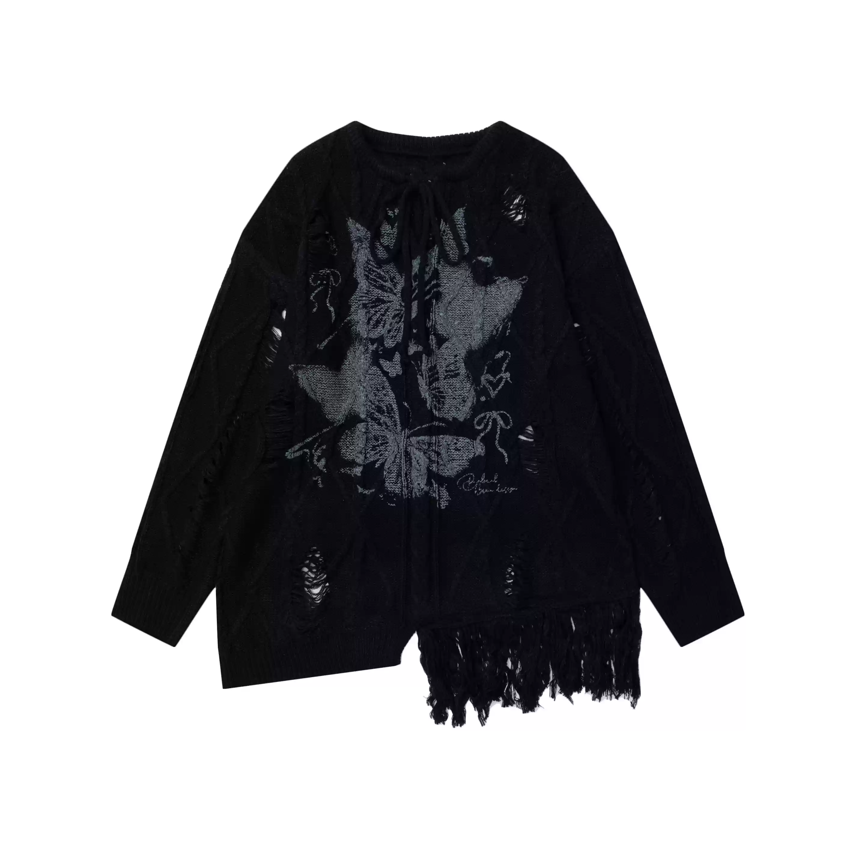 Crazy Girl Deep Wild Butterfly Black Cream Sweater Top - Image 7