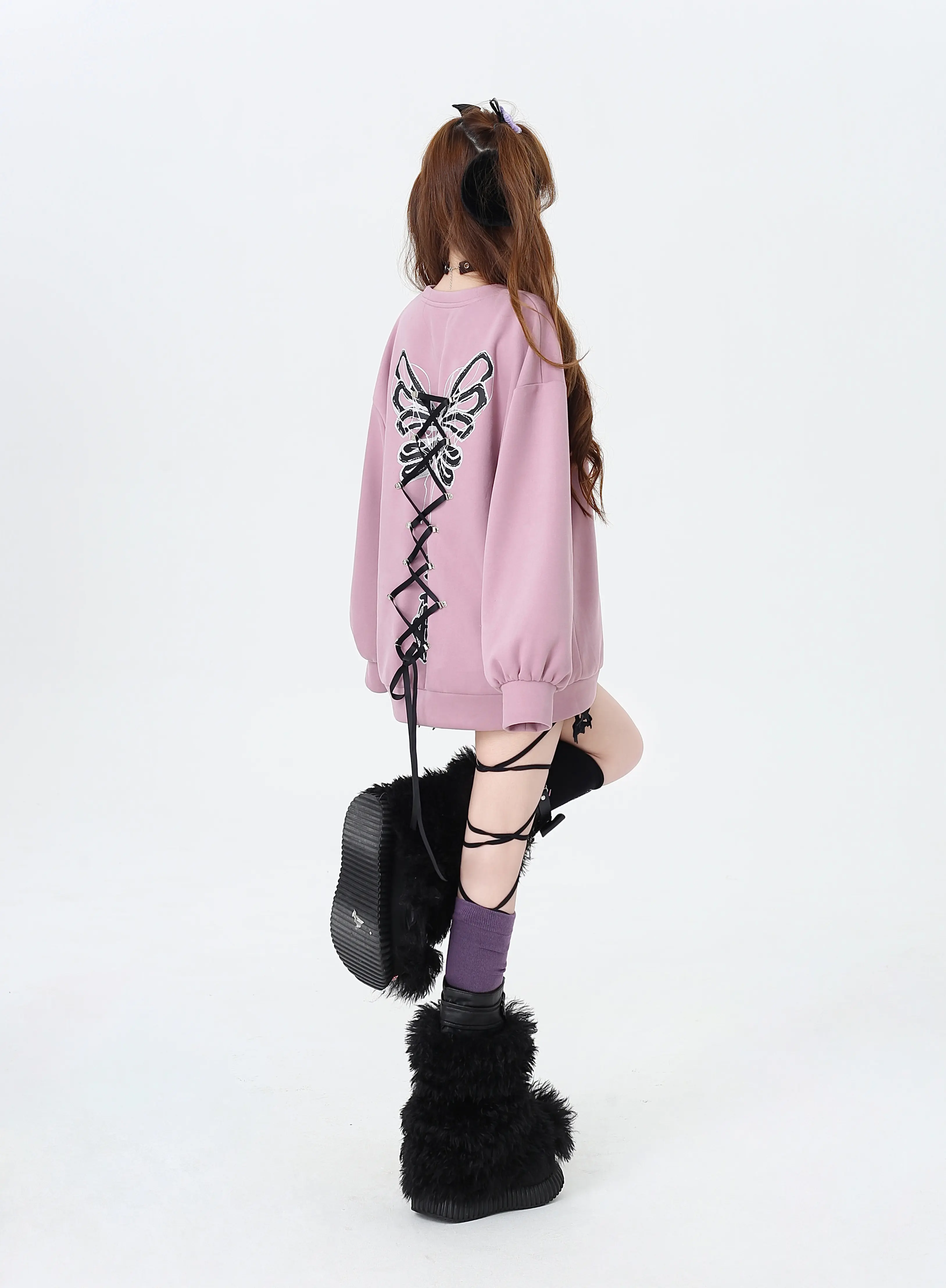 Crazy Girl Dream Cracks Zig Zag Bow Pink Black White Purple Sweater - Image 5