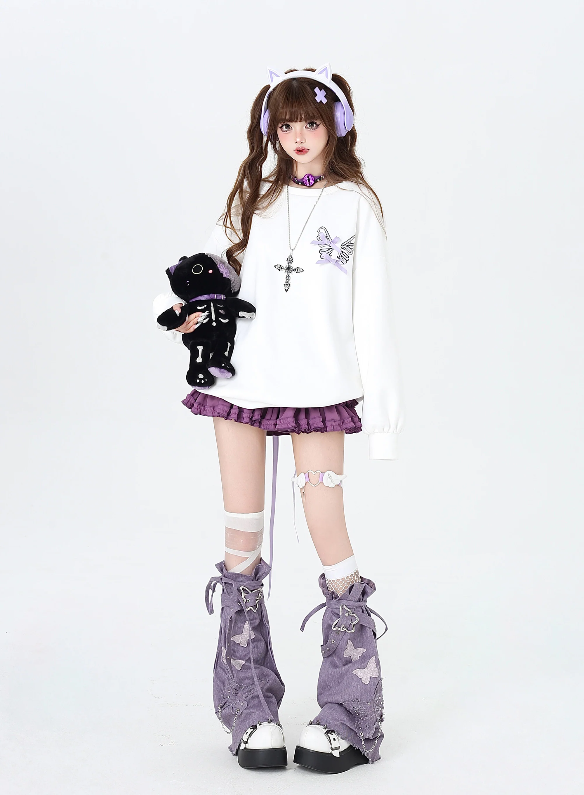 Crazy Girl Dream Cracks Zig Zag Bow Pink Black White Purple Sweater - Image 7