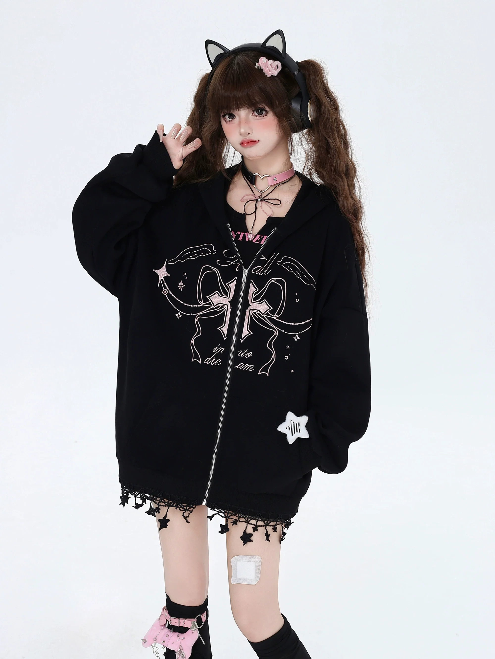 Crazy Girl Dream Lover Cross Pink Black Cream Jacket Hoodie - Image 4