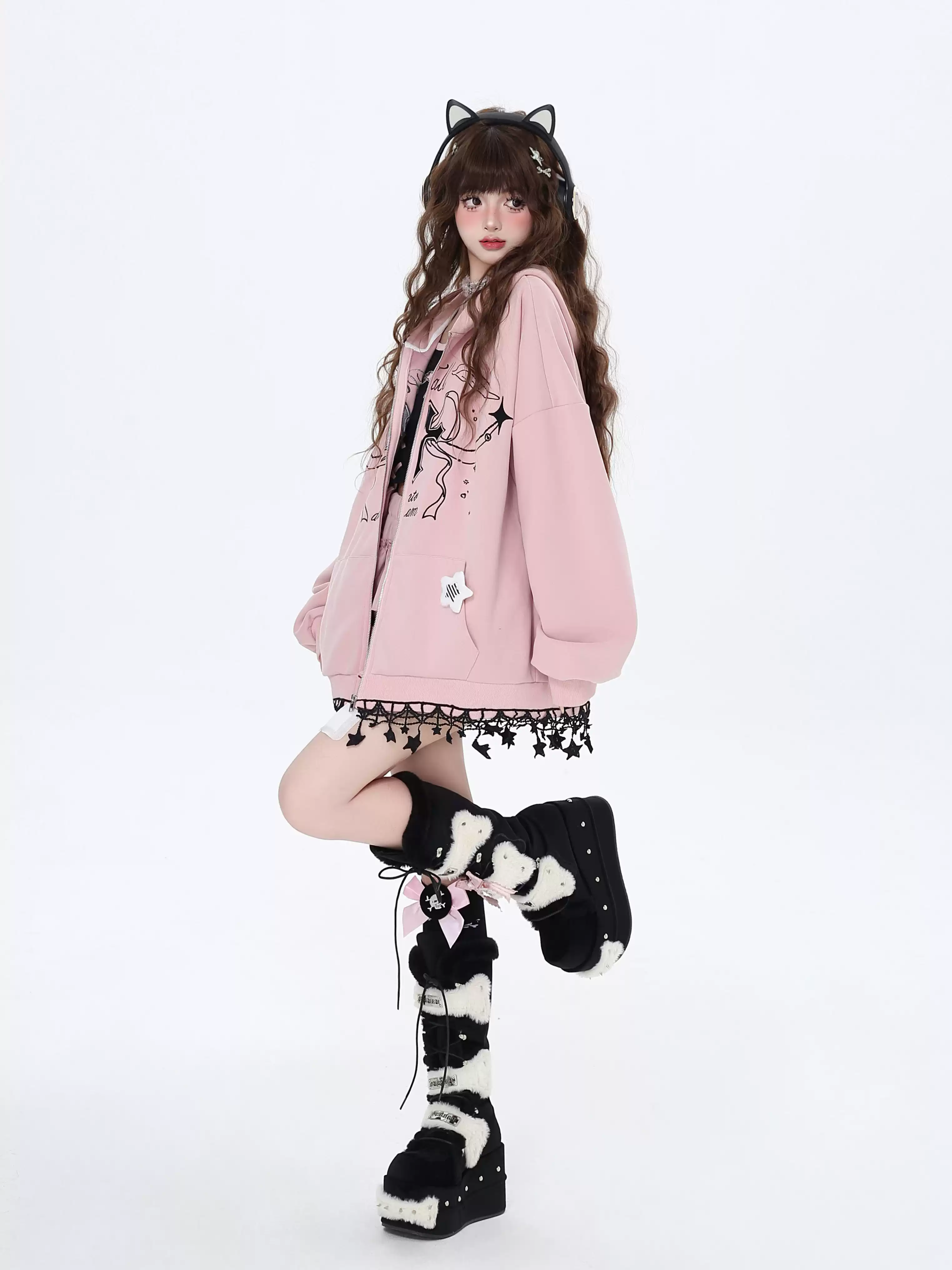Crazy Girl Dream Lover Cross Pink Black Cream Jacket Hoodie - Image 7