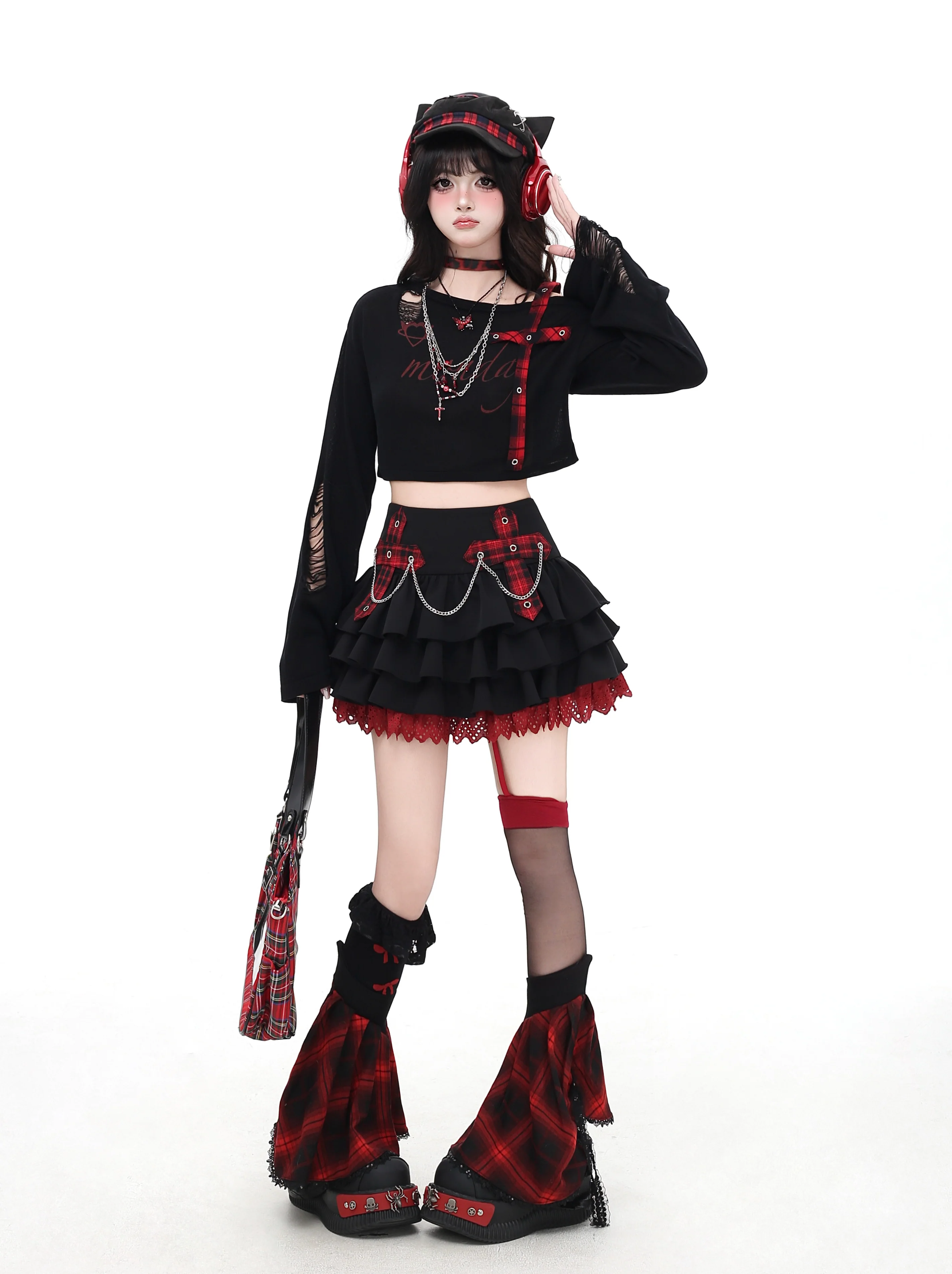 Crazy Girl Finale Cross Black Pink Red Tutu Skirt - Image 4