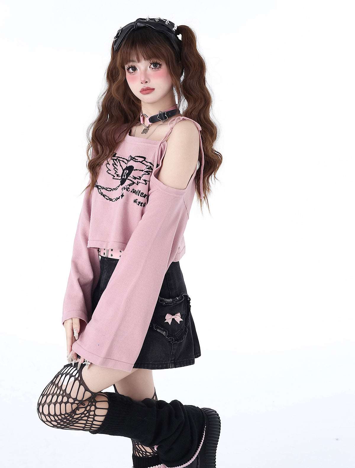 Crazy Girl First Love Concerto Heart Wings Y2K Pink Black Shirt Top - Image 4