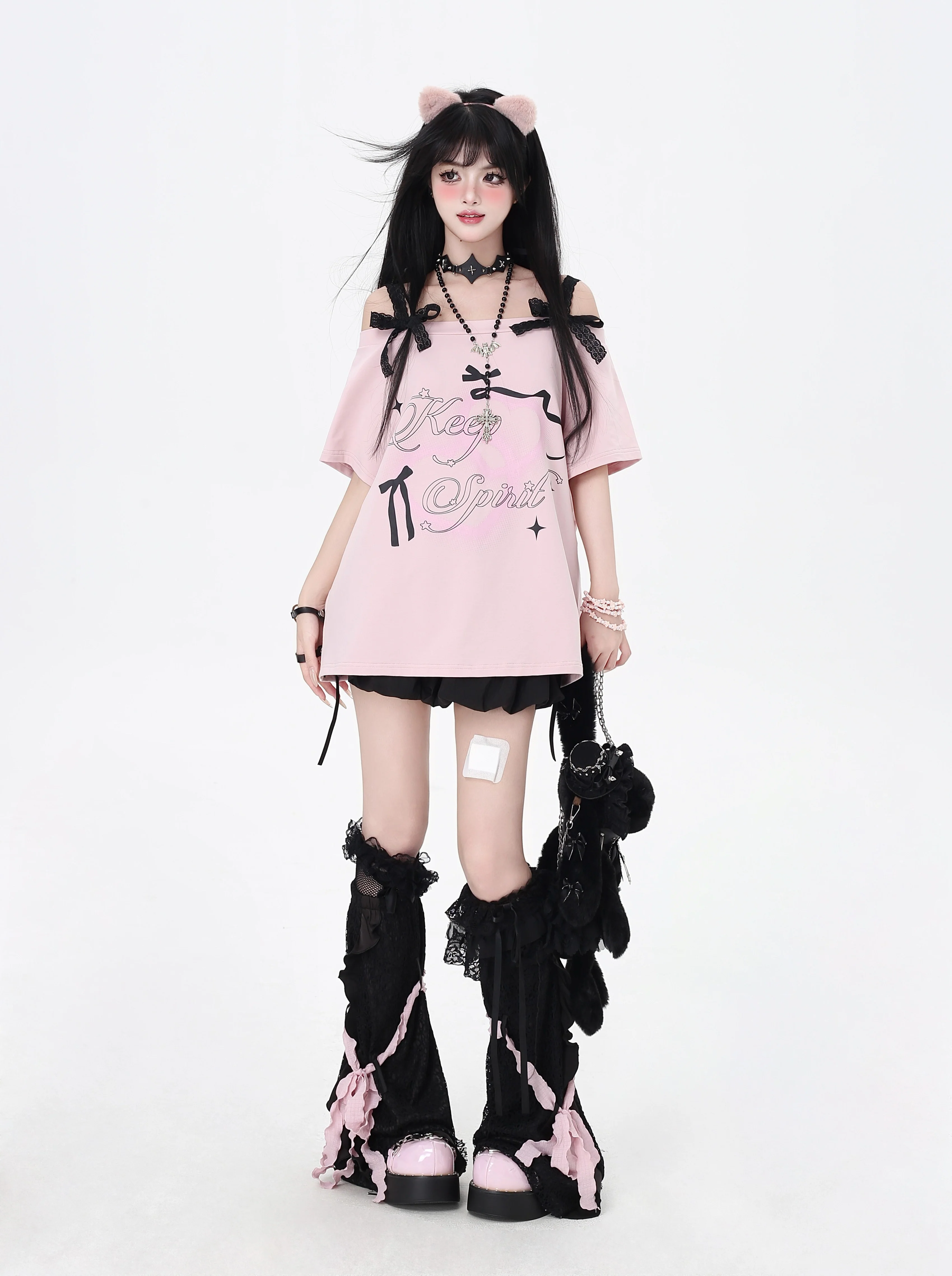 Crazy Girl First Love Notes Pink Black Top - Image 5