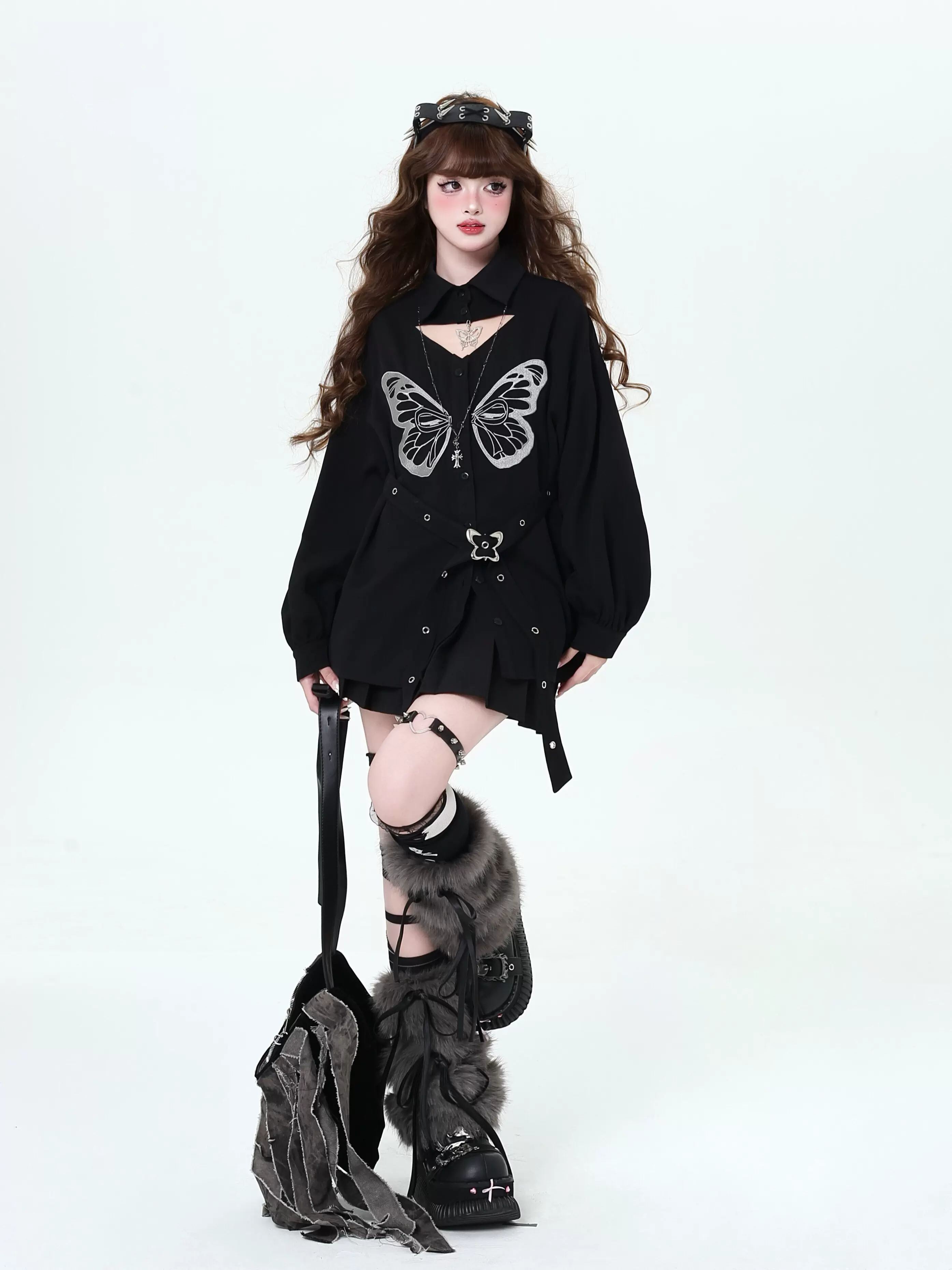 Crazy Girl Floating Dream Butterfly Black White Pink Top - Image 5
