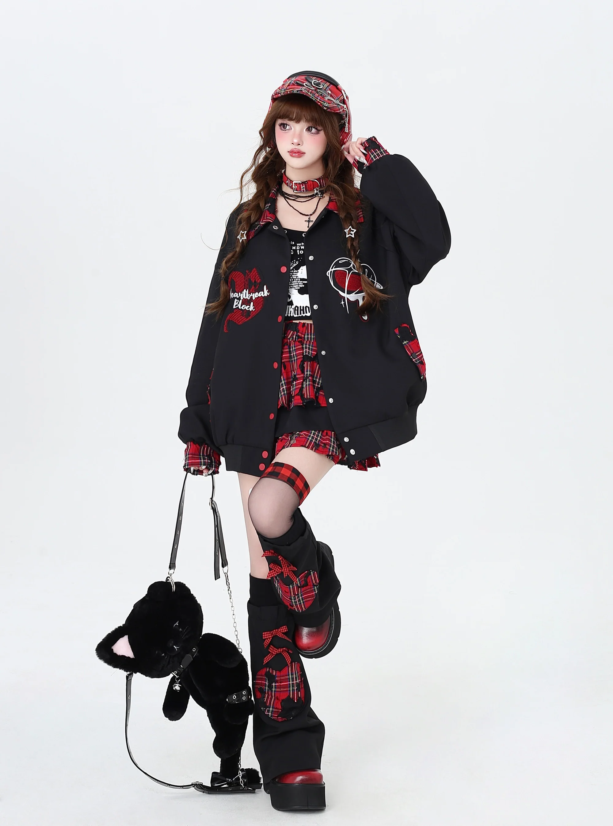 Crazy Girl Heartbreak Block Red Purple Black Leather Jacket - Image 3