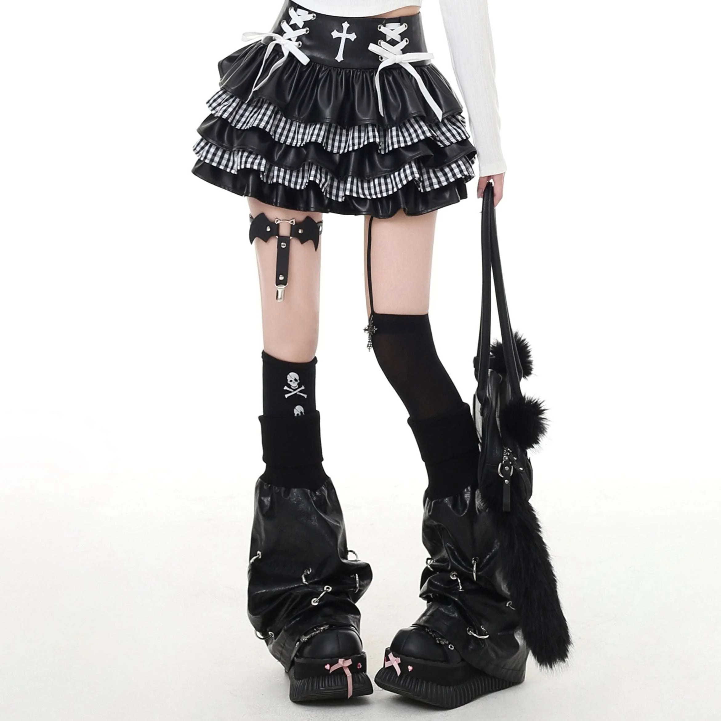 Crazy Girl Hot DNA Red Black White Ruffle Skirt