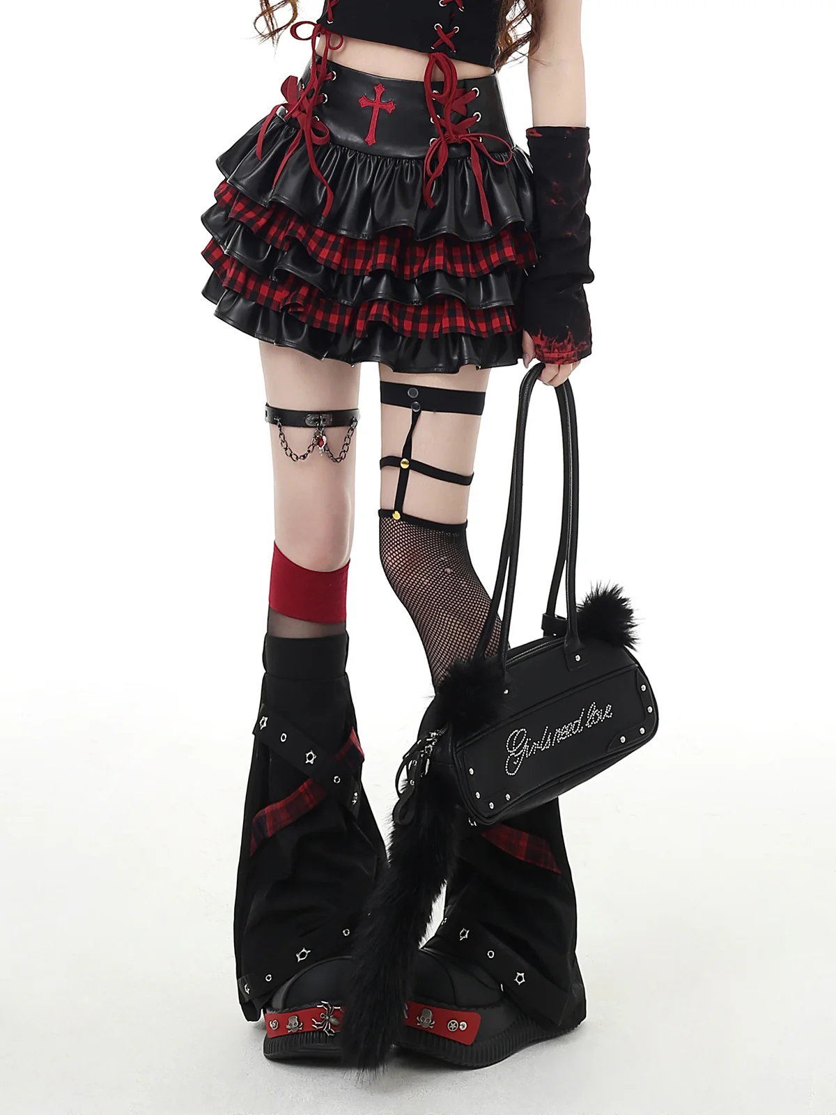 Crazy Girl Hot DNA Red Black White Ruffle Skirt - Image 3