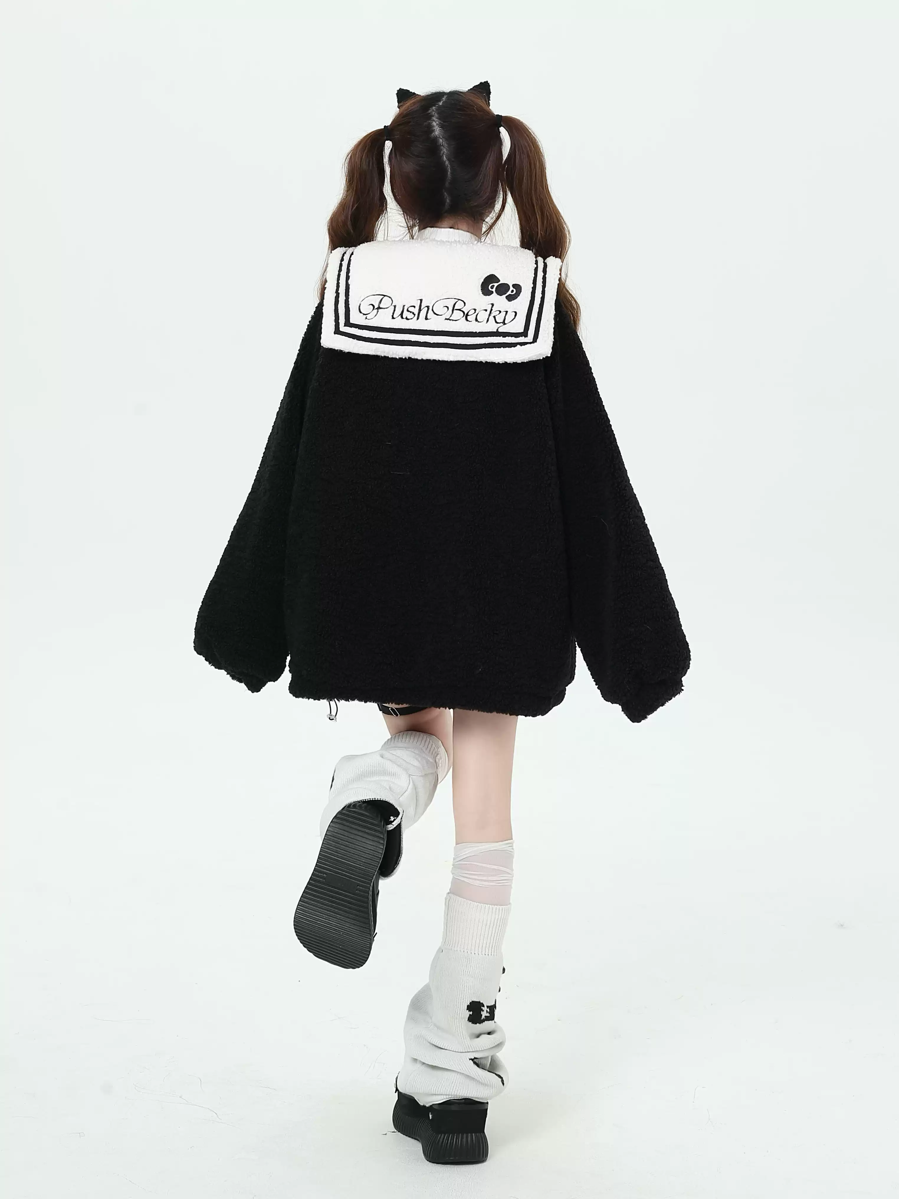 Crazy Girl Kitty Cat Claw Black Pink Plush Jacket - Image 5