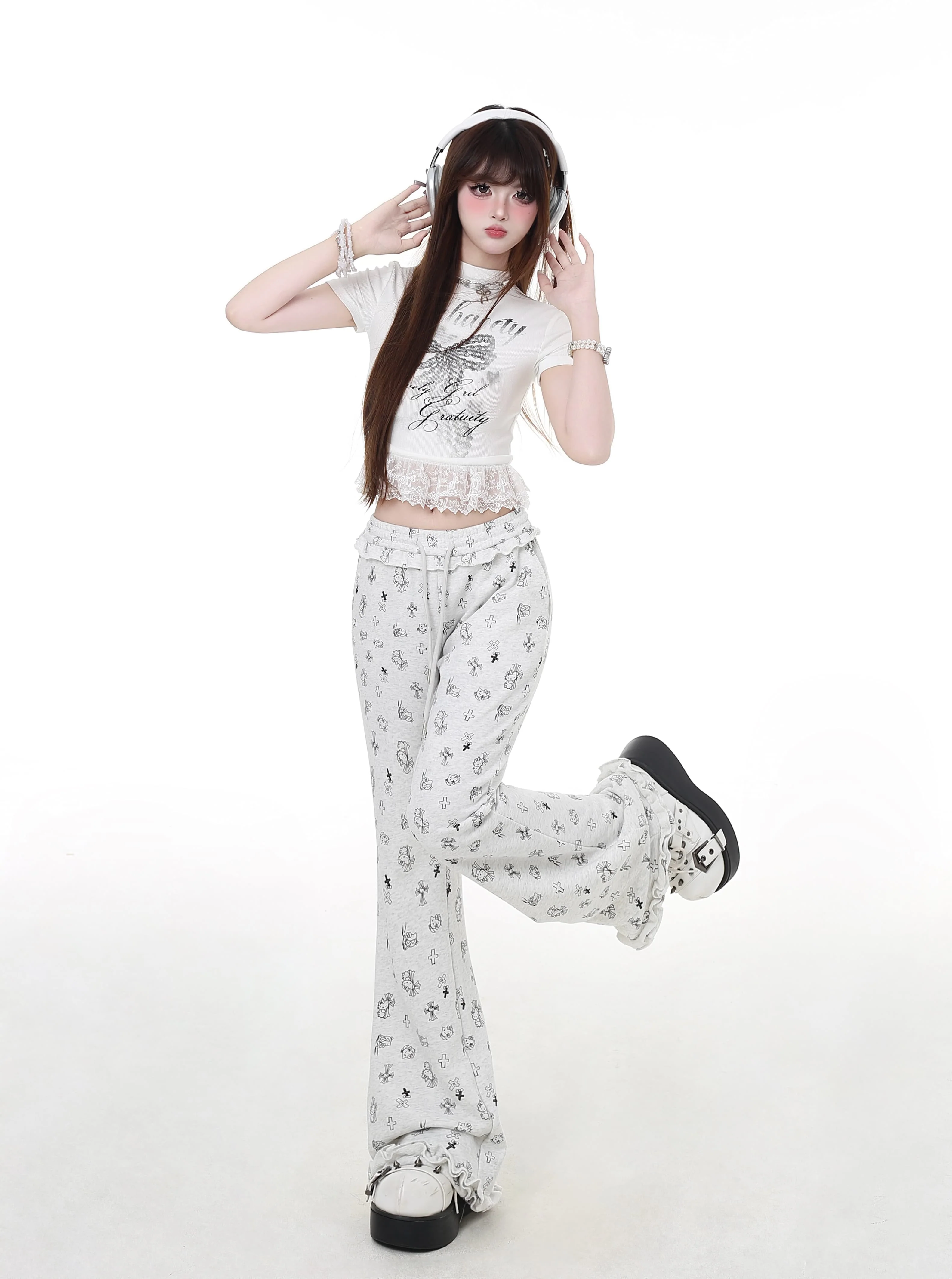 Crazy Girl Kitty Cross Gray Sweatpants - Image 2
