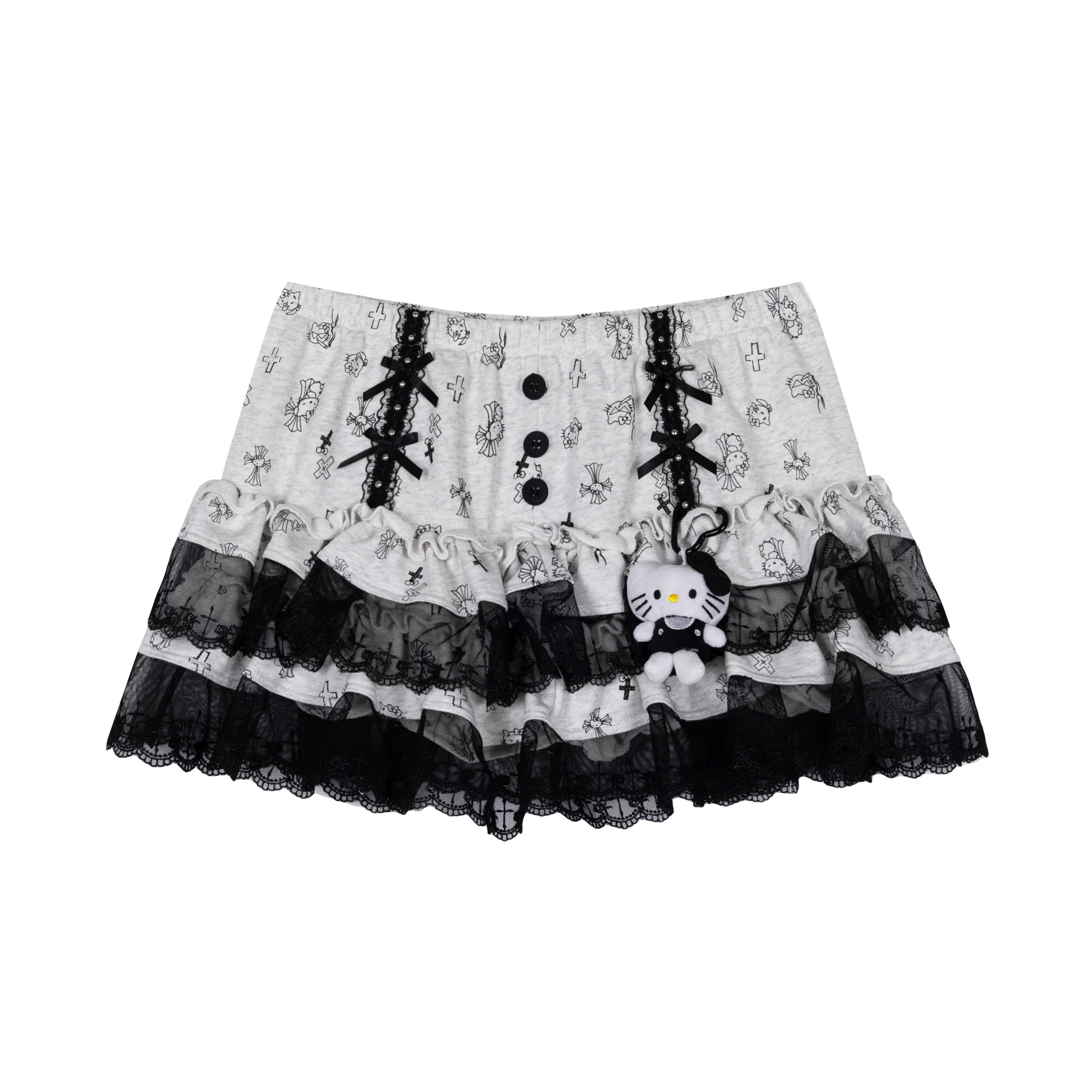 Crazy Girl Kitty Cross Print Black White Skirt - Image 6
