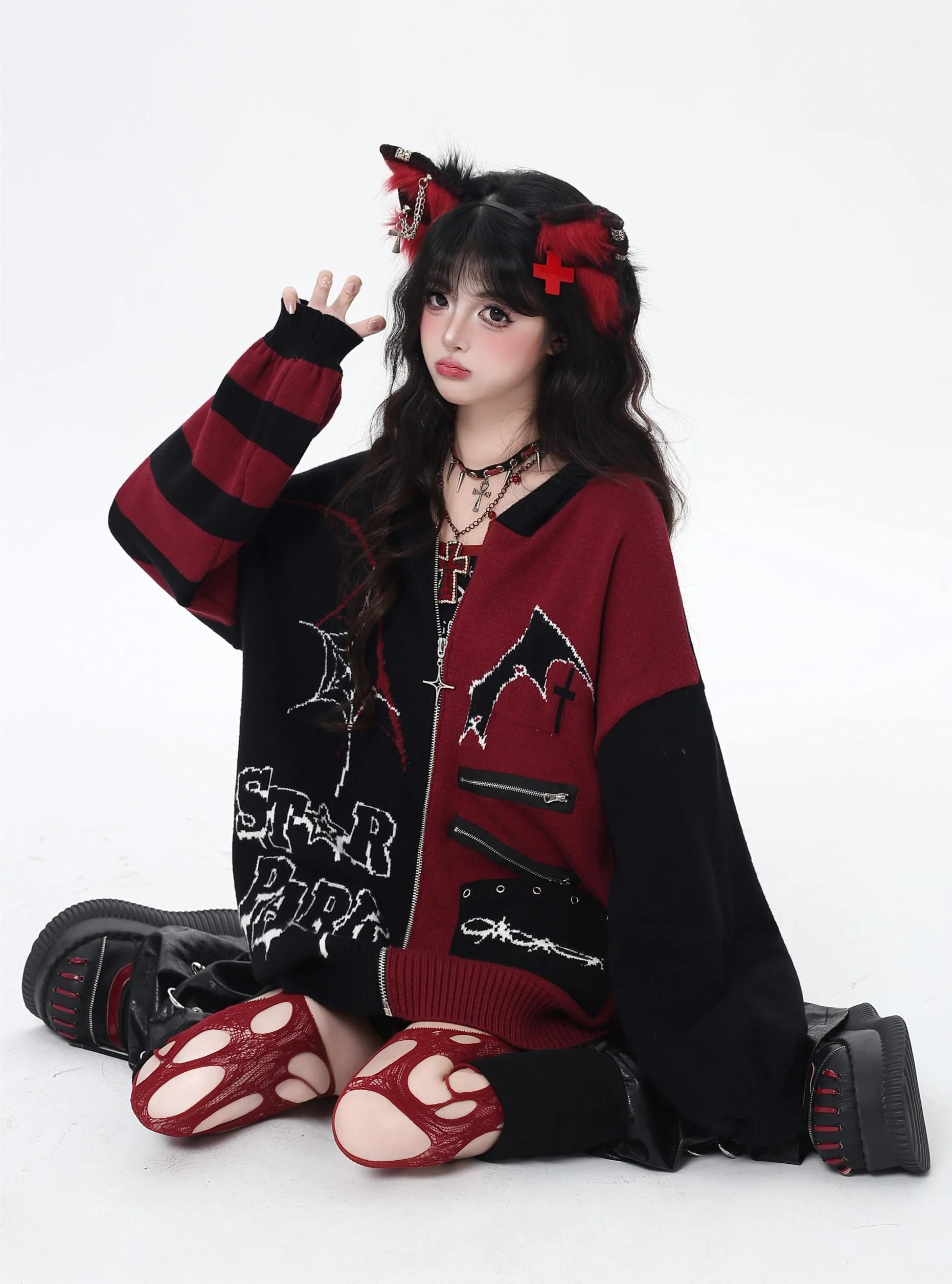 Crazy Girl Night Creature Bat Wings Purple Red Black Jacket - Image 2