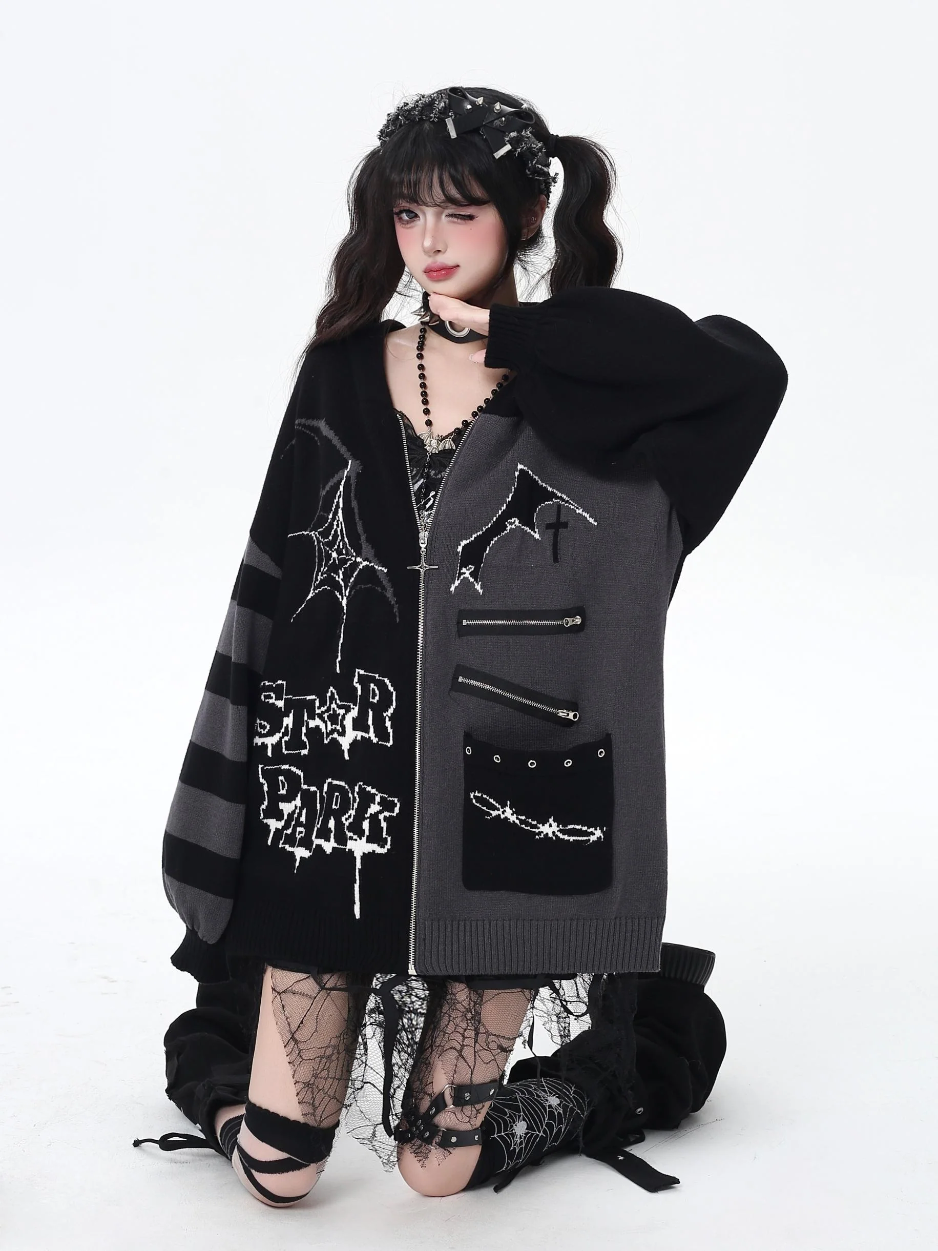 Crazy Girl Night Creature Bat Wings Purple Red Black Jacket - Image 3