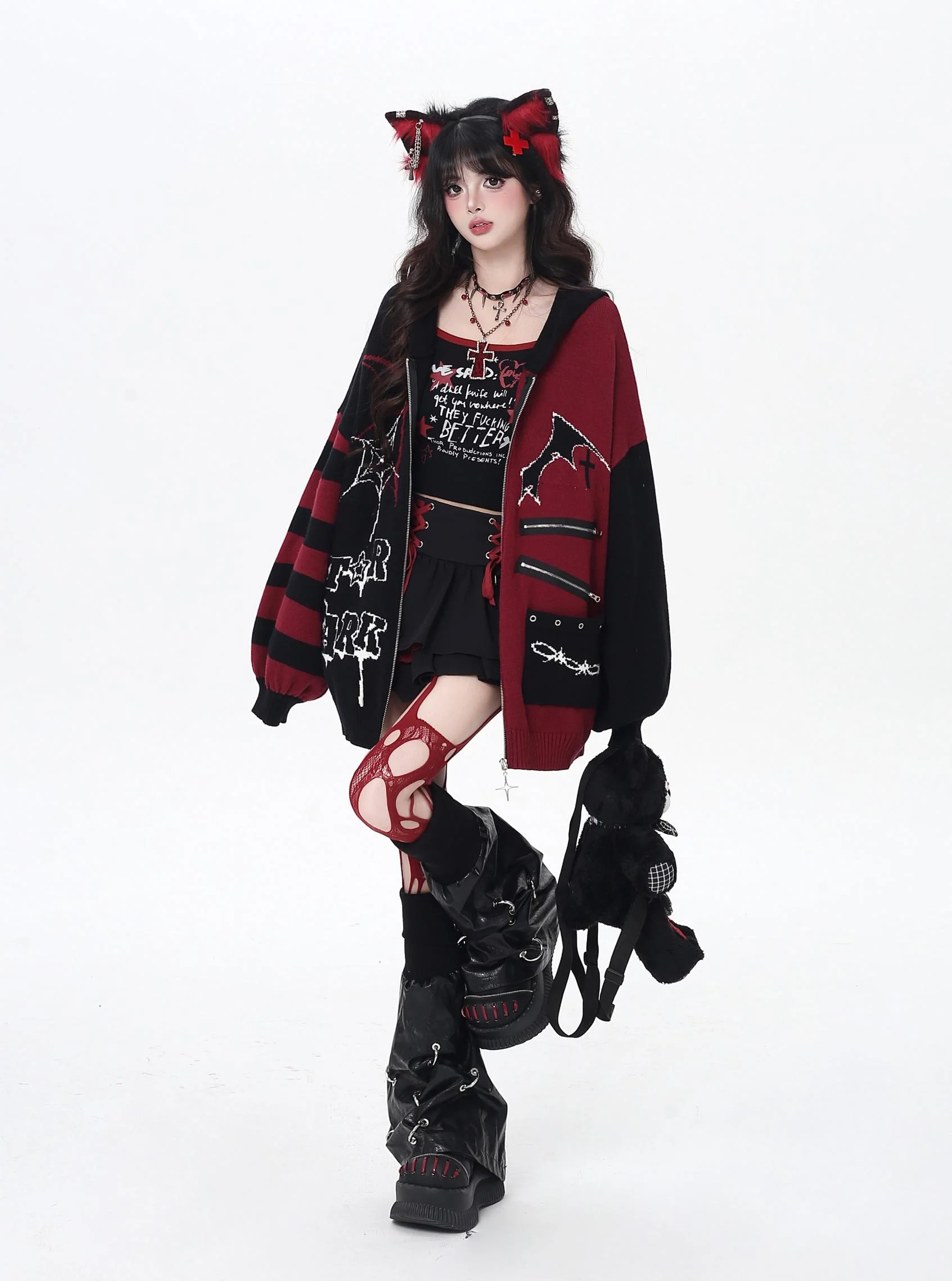 Crazy Girl Night Creature Bat Wings Purple Red Black Jacket - Image 5