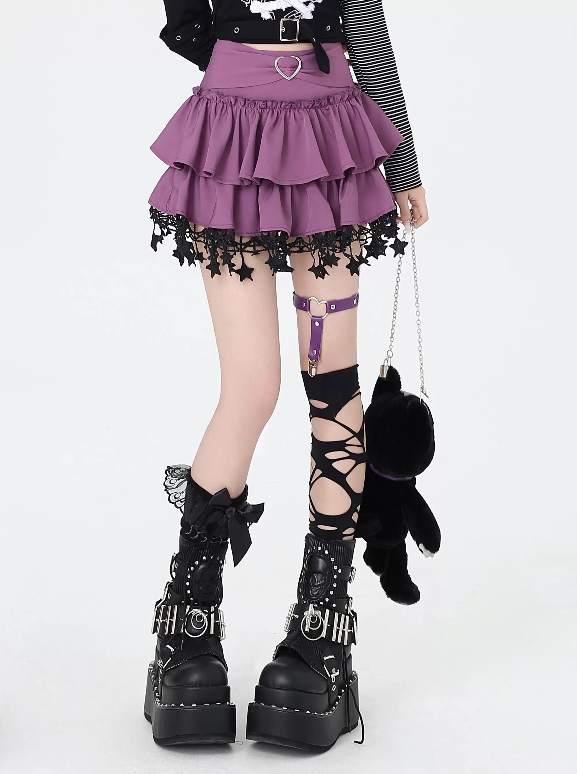 Crazy Girl Sea Of Stars Pink Red Purple Black Ruffle Skirt - Image 3