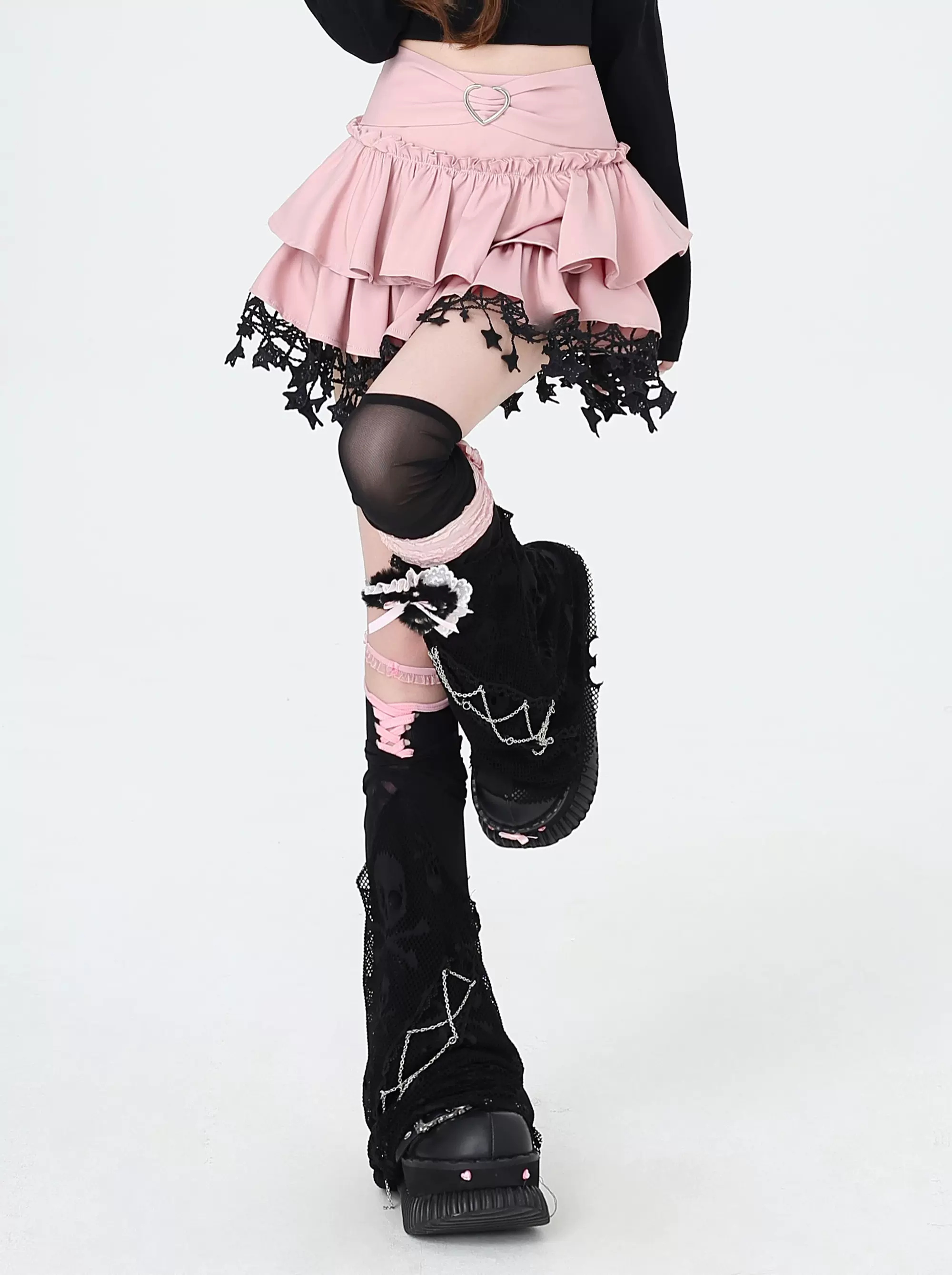 Crazy Girl Sea Of Stars Pink Red Purple Black Ruffle Skirt - Image 4