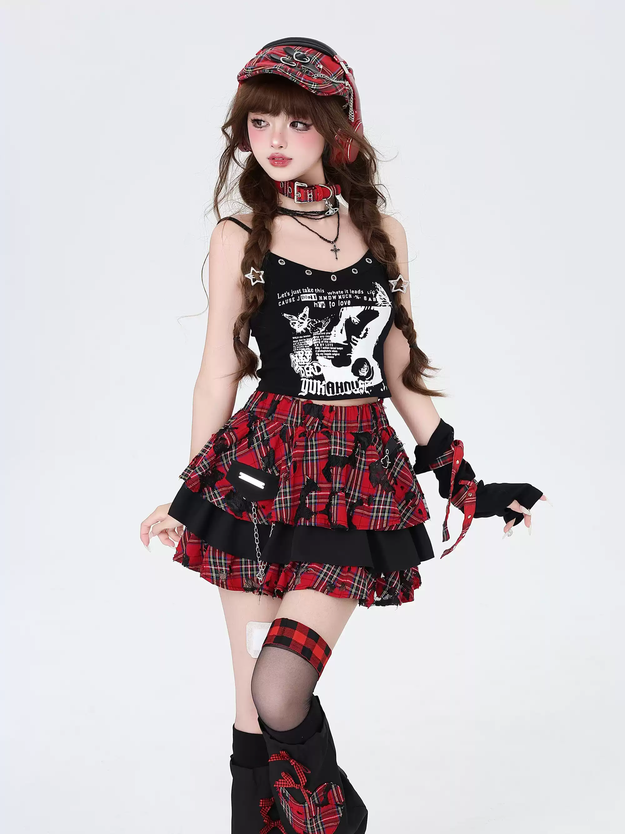 Crazy Girl Sister of Destruction Red Tartan Short Skirt - Image 3