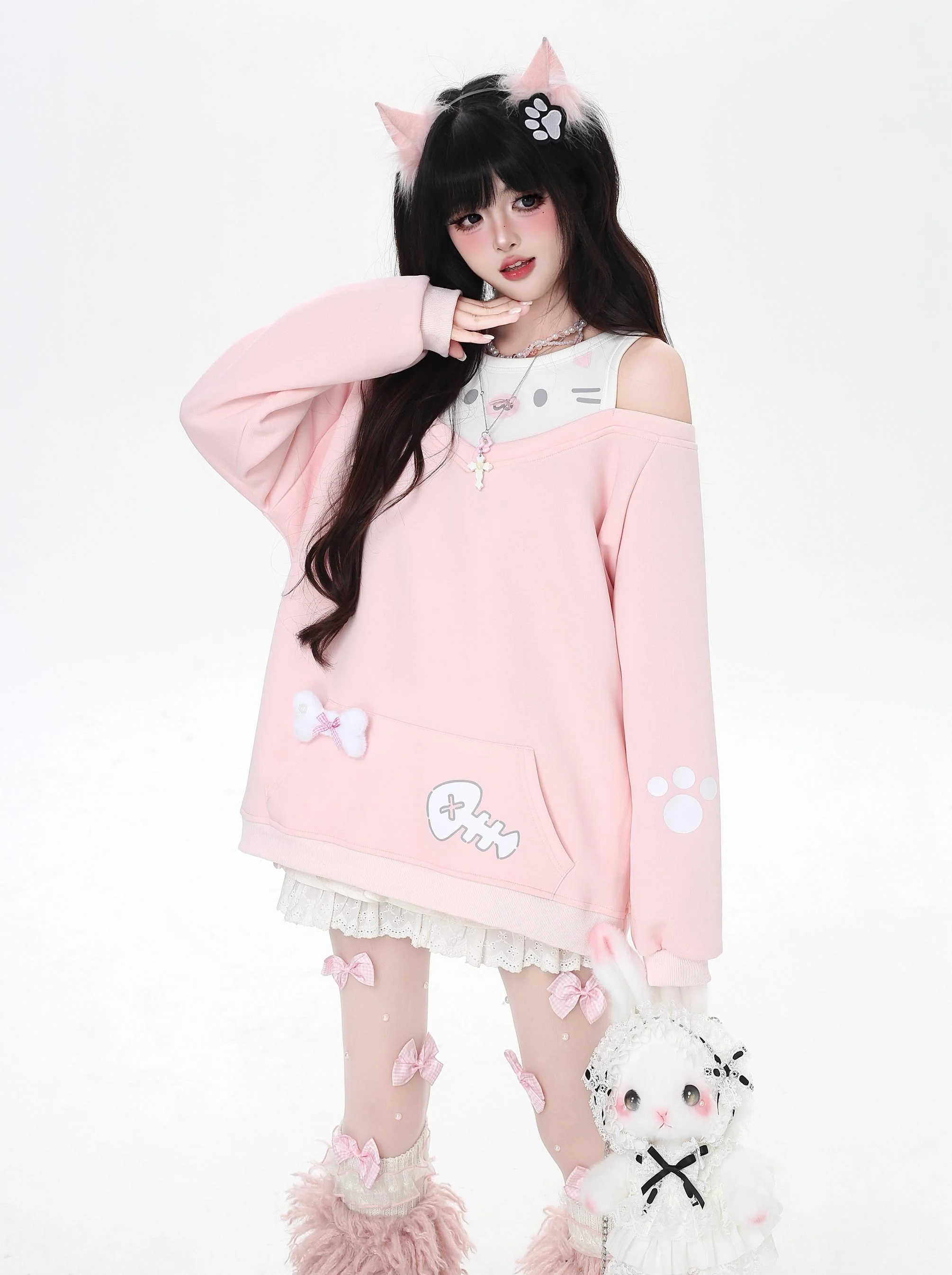 Crazy Girl Smiley Cat Black Pink Top - Image 2