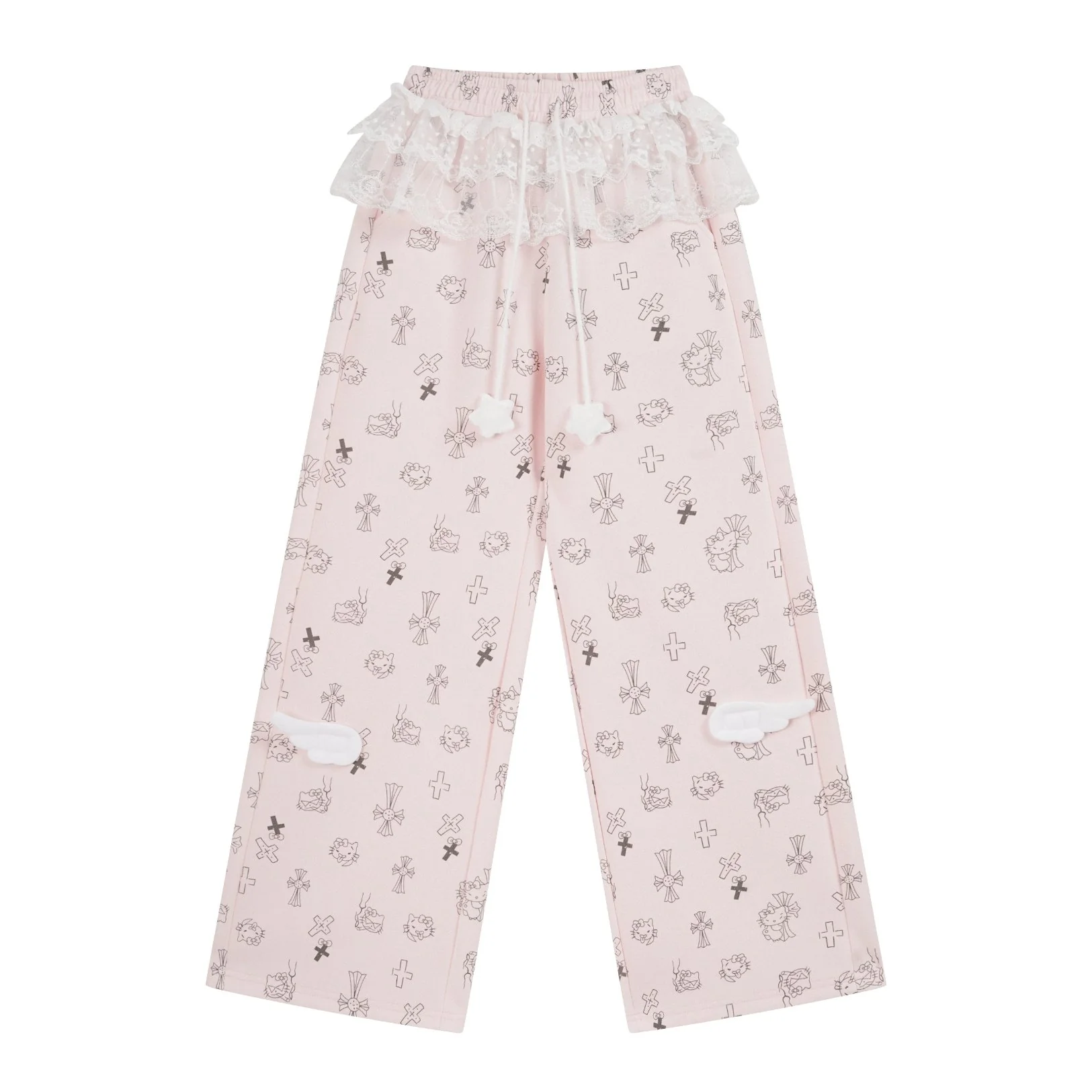 Crazy Girl Star Kitty Pink Black Gray Elastic Pants - Image 8