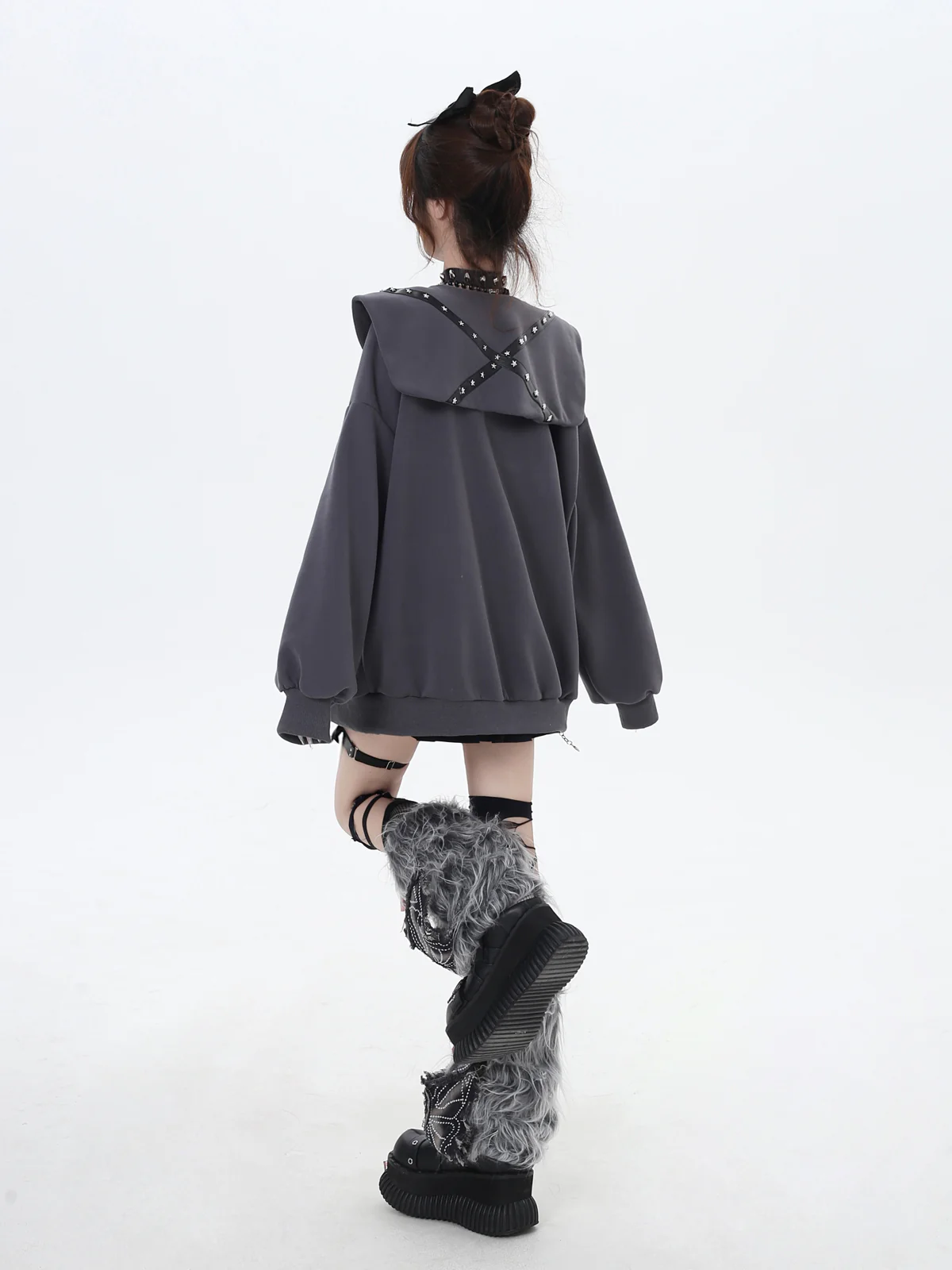 Crazy Girl Starry Night Bow Pink Gray Jacket - Image 7