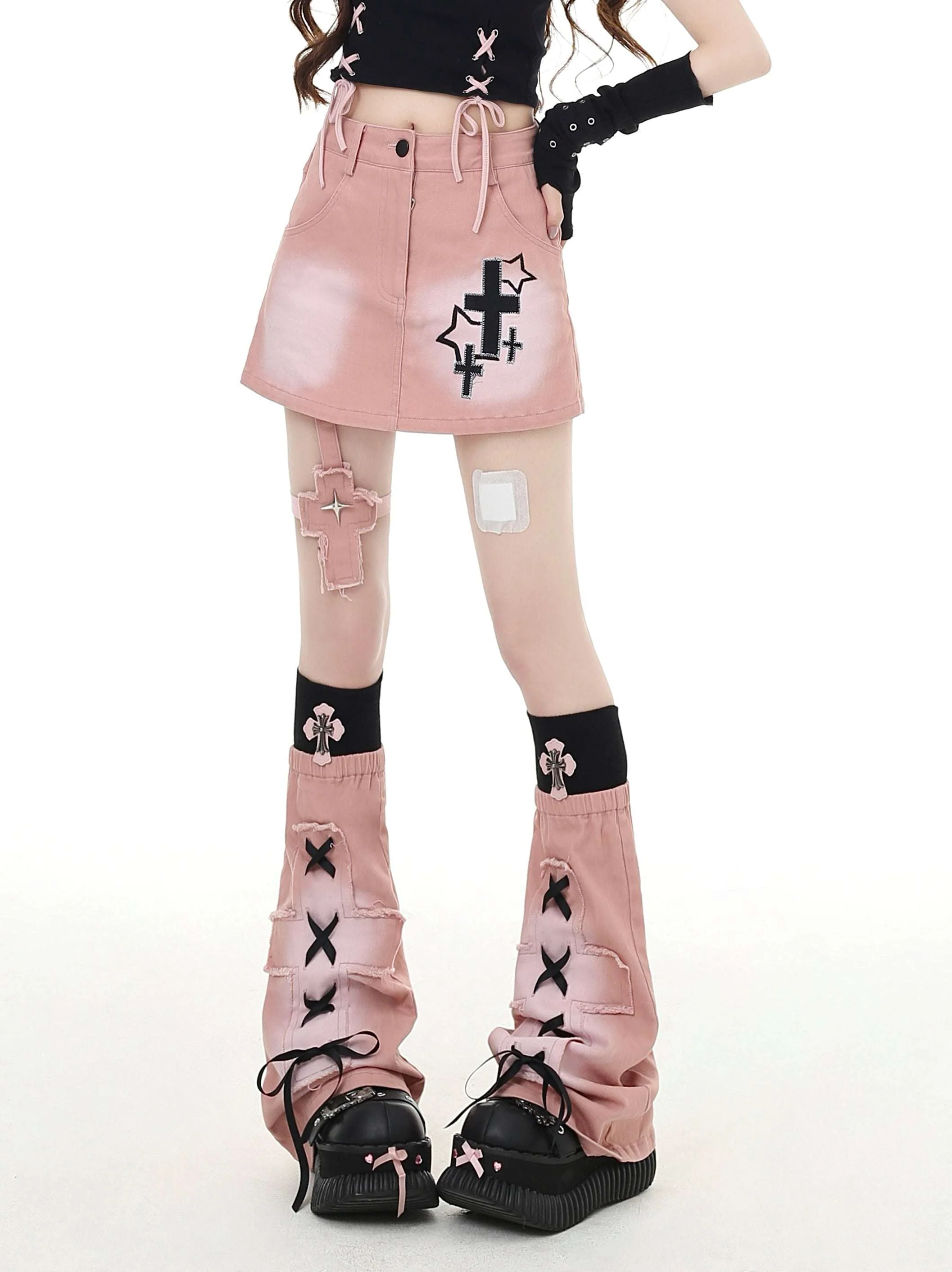 Crazy Girl Walking on the Street Pink Black Skirt & Leg Warmers - Image 4