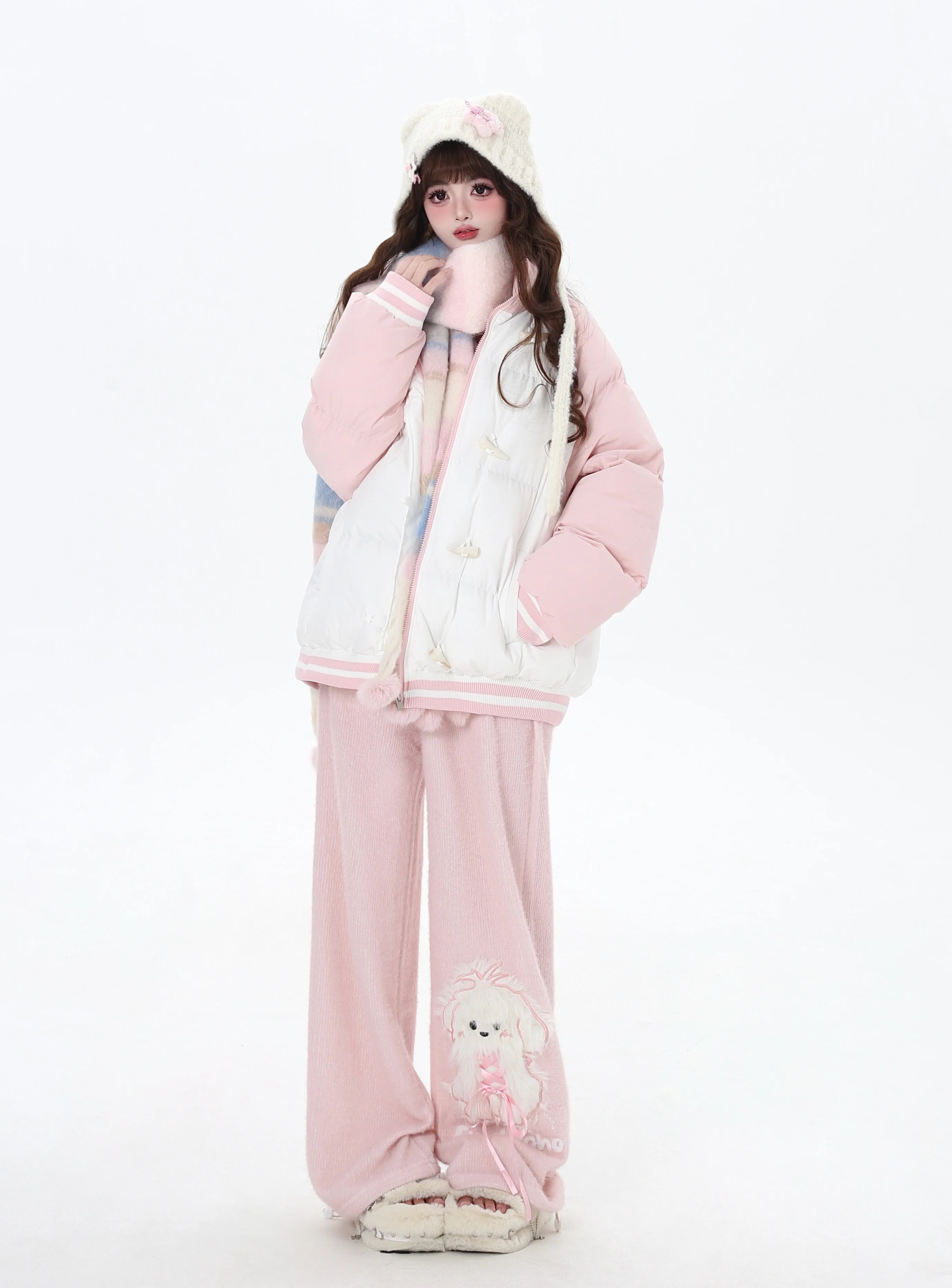 Crazy Girl Stereo Toggles White Pink Blue Puffer Jacket - Image 8