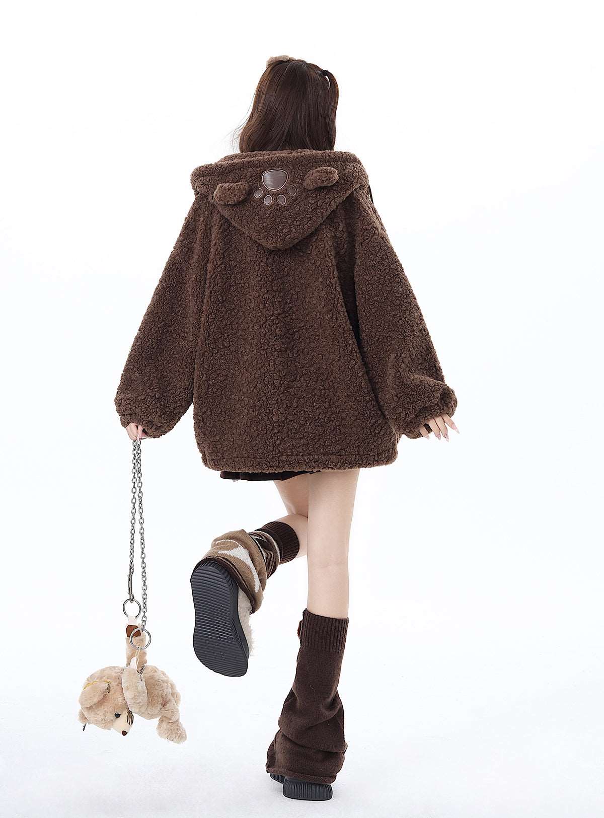 Crazy Girl Winter Bear Paws Hooded Plush Brown Jacket - Image 4