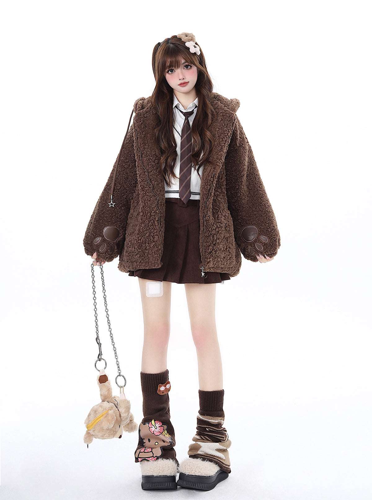 Crazy Girl Winter Bear Paws Hooded Plush Brown Jacket - Image 6