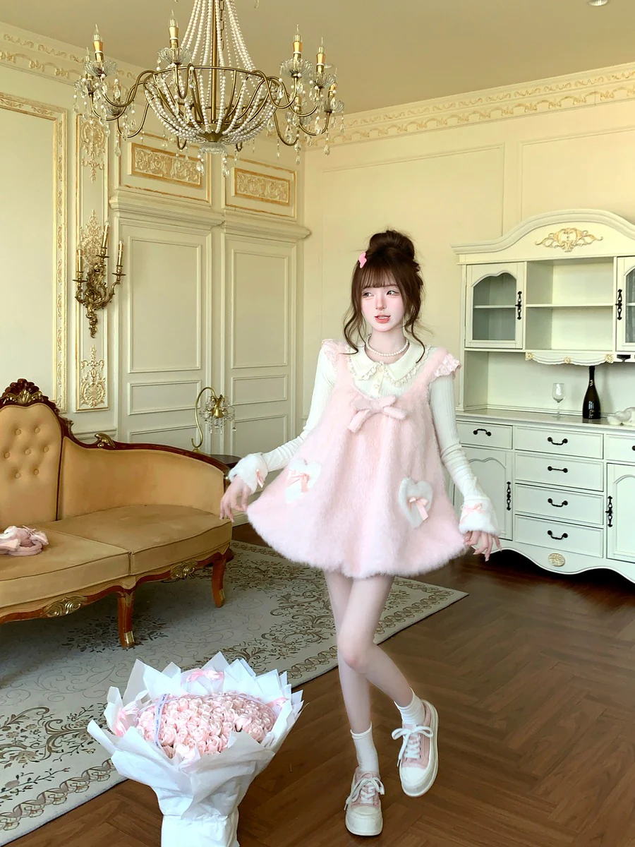 Creamy Cute Cuddly Bunny Pink Blue Sweater Dress Two Piece Set - Image 11