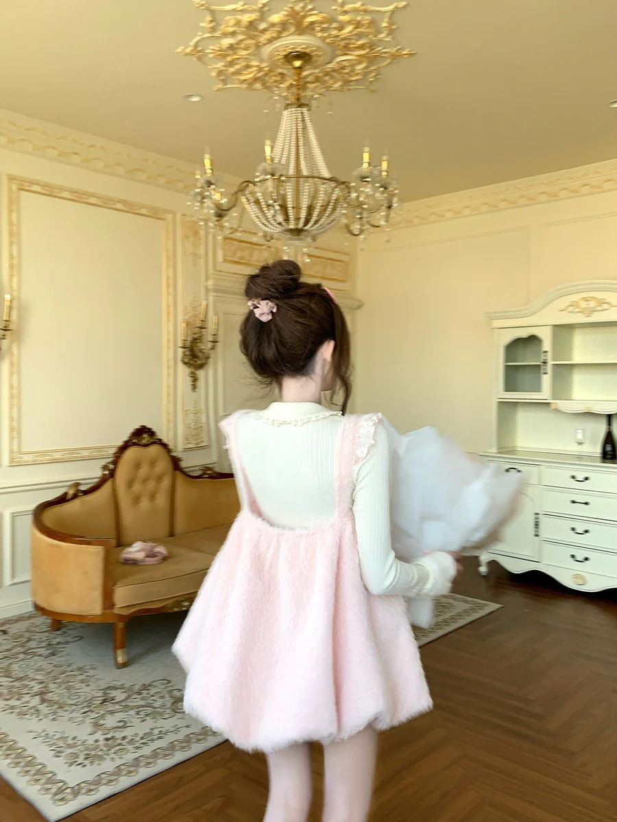 Creamy Cute Cuddly Bunny Pink Blue Sweater Dress Two Piece Set - Image 12
