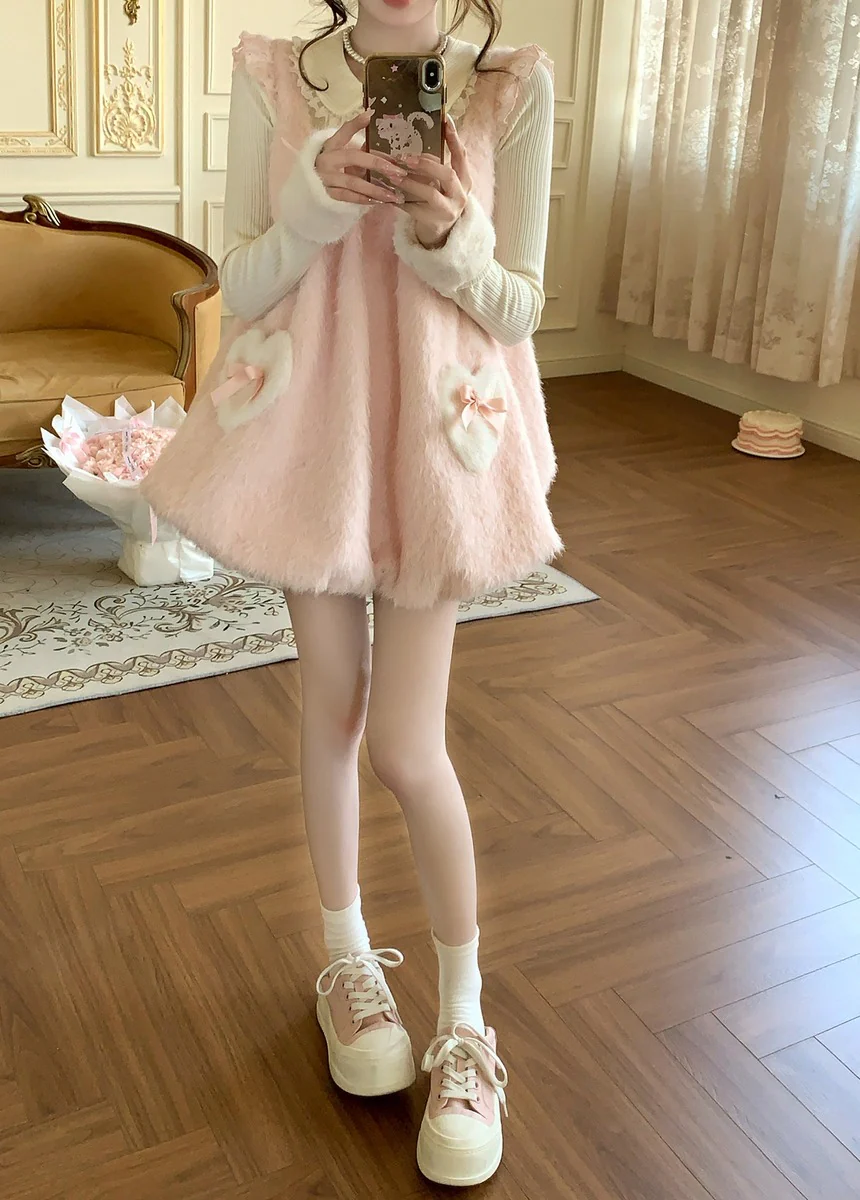 Creamy Cute Cuddly Bunny Pink Blue Sweater Dress Two Piece Set - Image 7