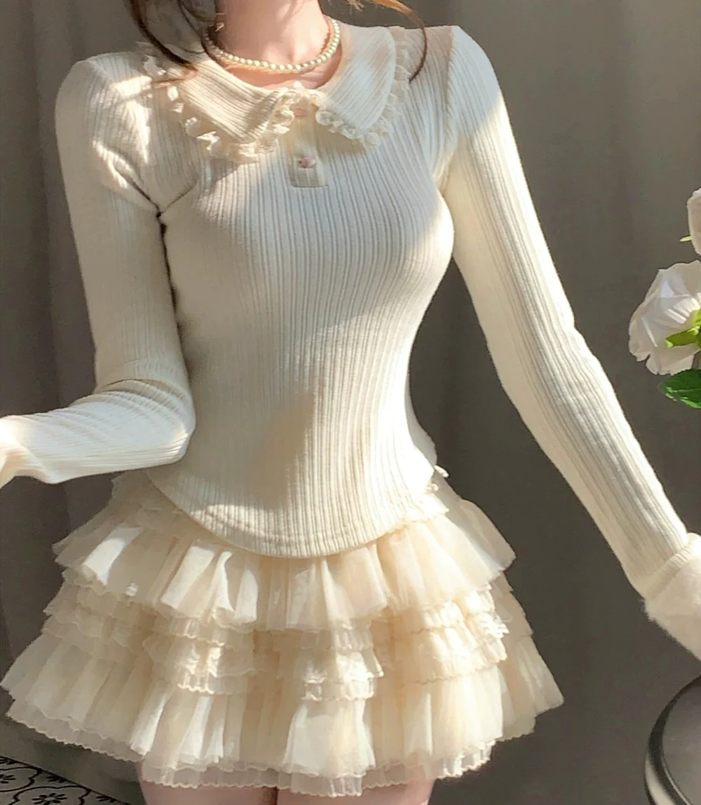 Creamy Cute Cuddly Bunny Pink Blue Sweater Dress Two Piece Set - Image 8