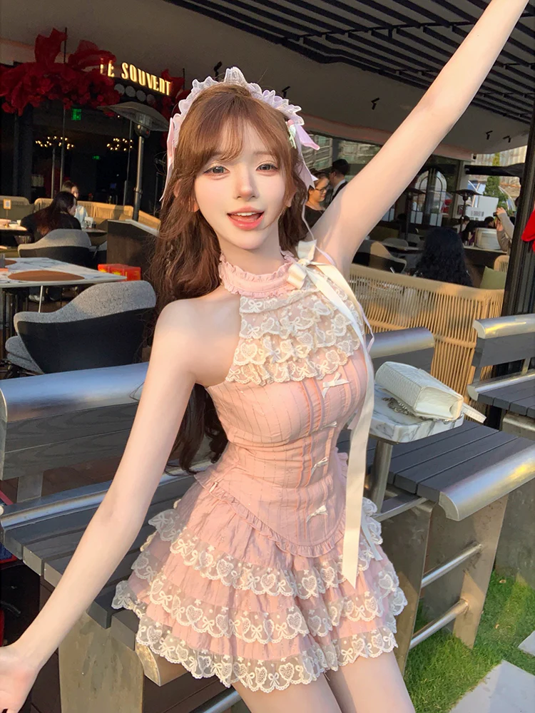 Creamy Cute Sweet Bomb Pink Top & Skirt Two Piece Set - Image 5