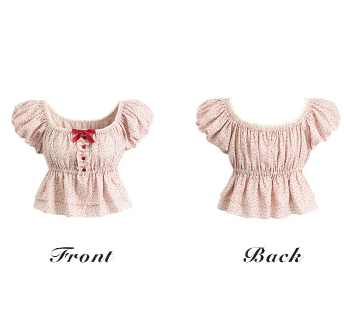 Creamy Cute Floyd Rose Red Floral Puff Sleeve Blouse - Image 7
