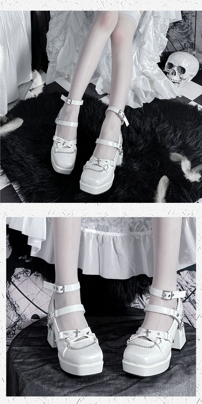 Walpurgis Night Cross Strap EGL Square Toe High Heels Platform Shoes - Image 15