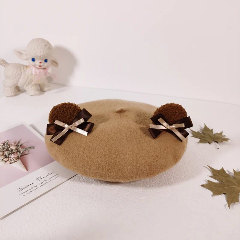 Cute Bear Teddy Ears Wool Beret Hat - Image 3