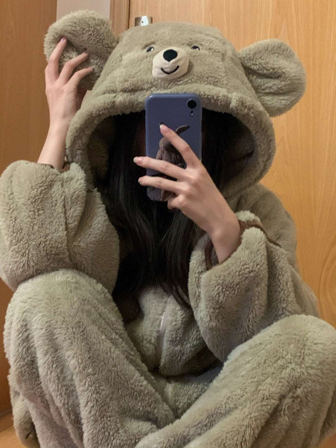 Brown Teddy Bear Plush Coral Fleece Winter Pajamas Hooded & Pants Two Piece - Image 6