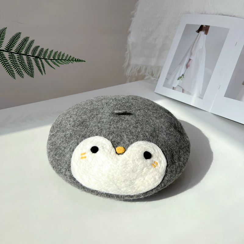 Cute Handmade Penguin Animal Wool Beret Hat - Image 3